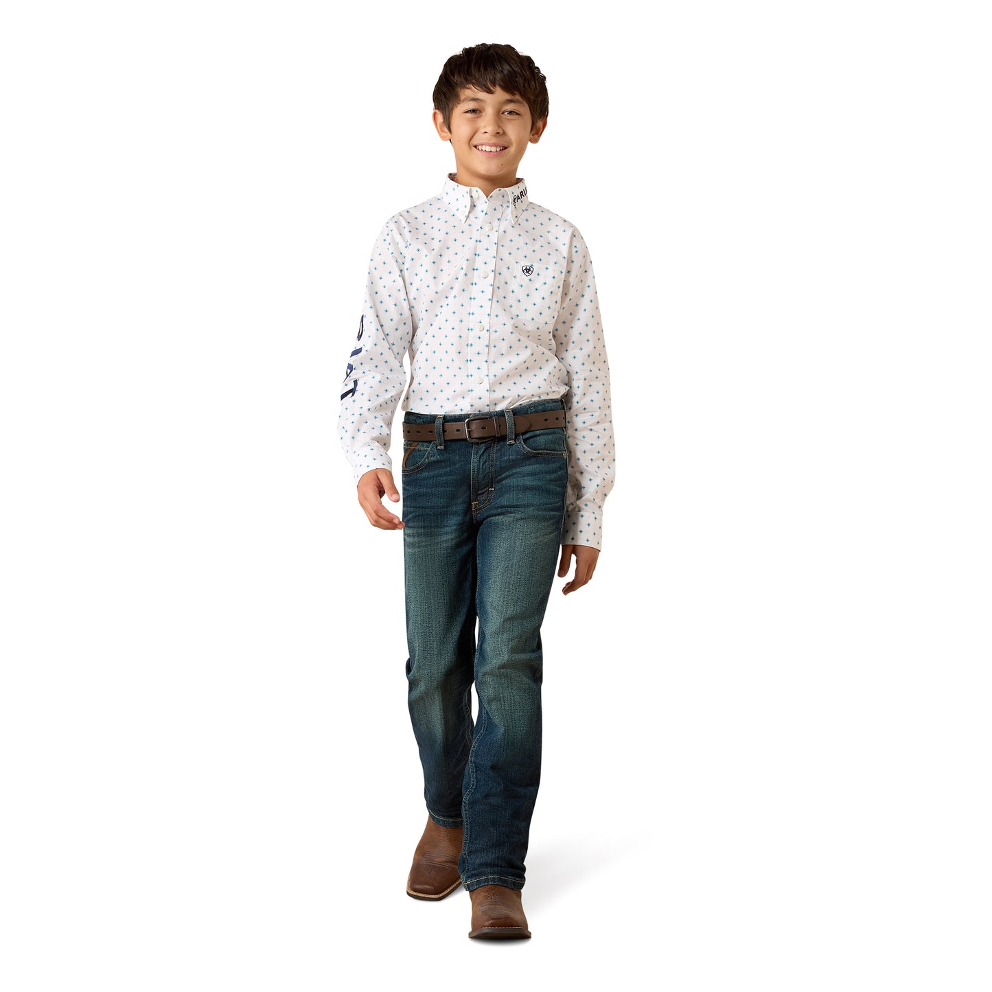 Ariat Youth Boy's Team Emory White Geo Print Classic Fit Shirt 10079414