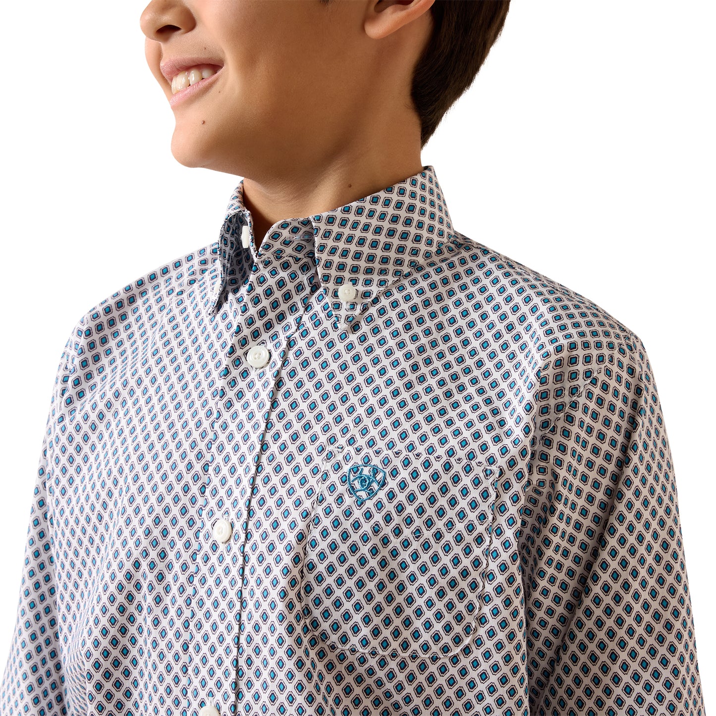 Ariat Youth Boy's Perez White Geo Print Classic Fit Shirt 10079424