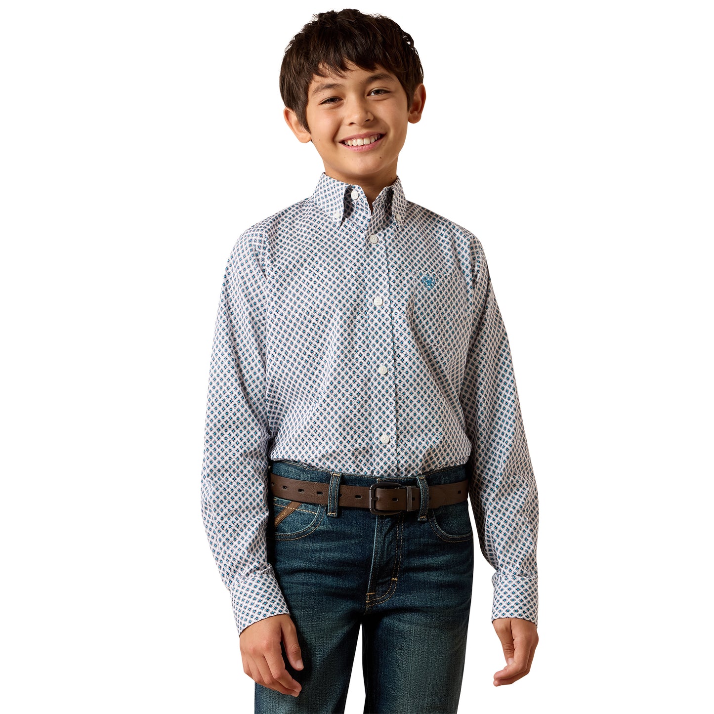Ariat Youth Boy's Perez White Geo Print Classic Fit Shirt 10079424