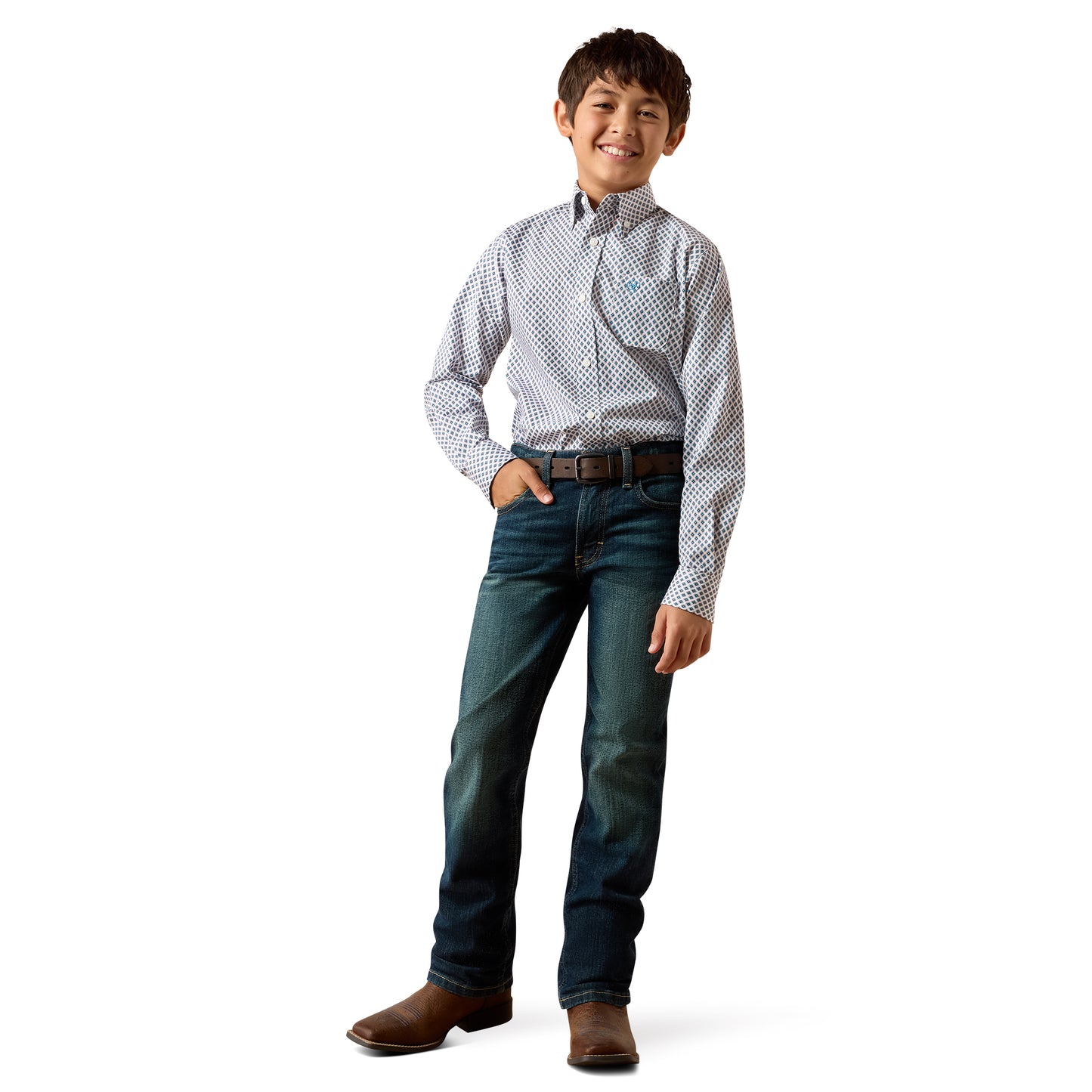 Ariat Youth Boy's Perez White Geo Print Classic Fit Shirt 10079424