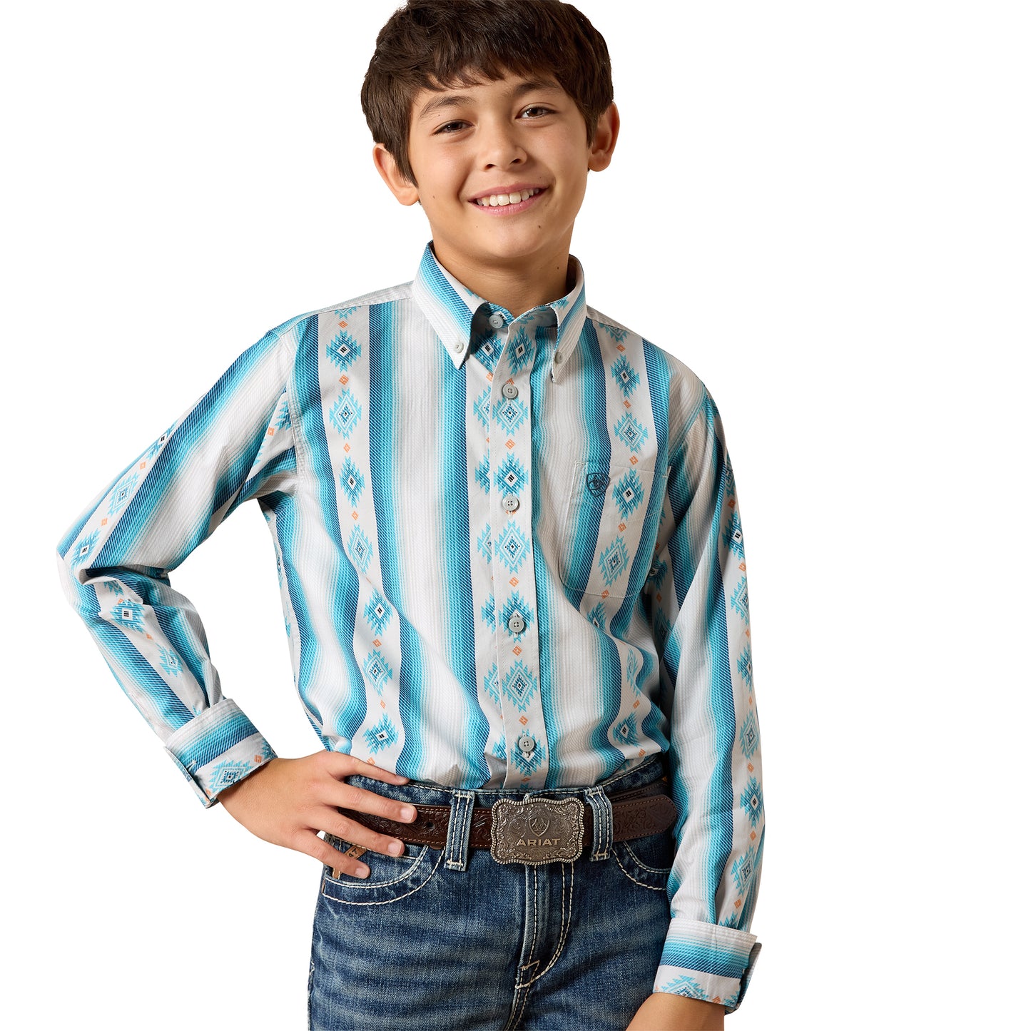 Ariat Youth Boy's Powers Grey Multi Serape Striped Classic Fit Shirt 10079601