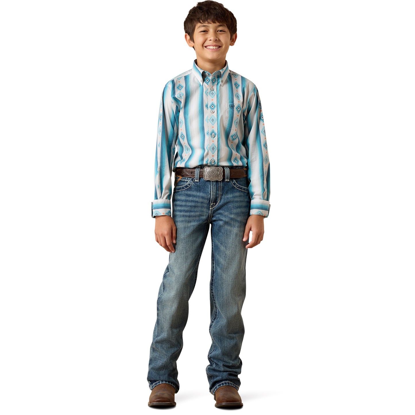 Ariat Youth Boy's Powers Grey Multi Serape Striped Classic Fit Shirt 10079601