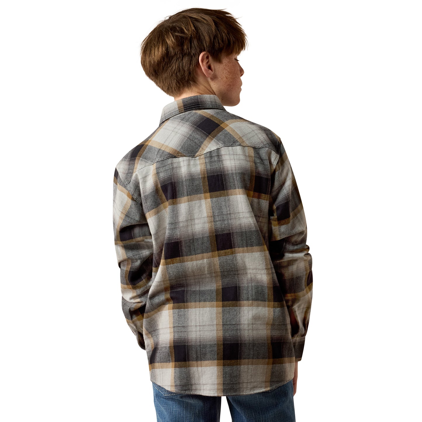 Ariat Youth Boy's Retro Heinz Classic Fit Grey Heather Snap Shirt 10080612