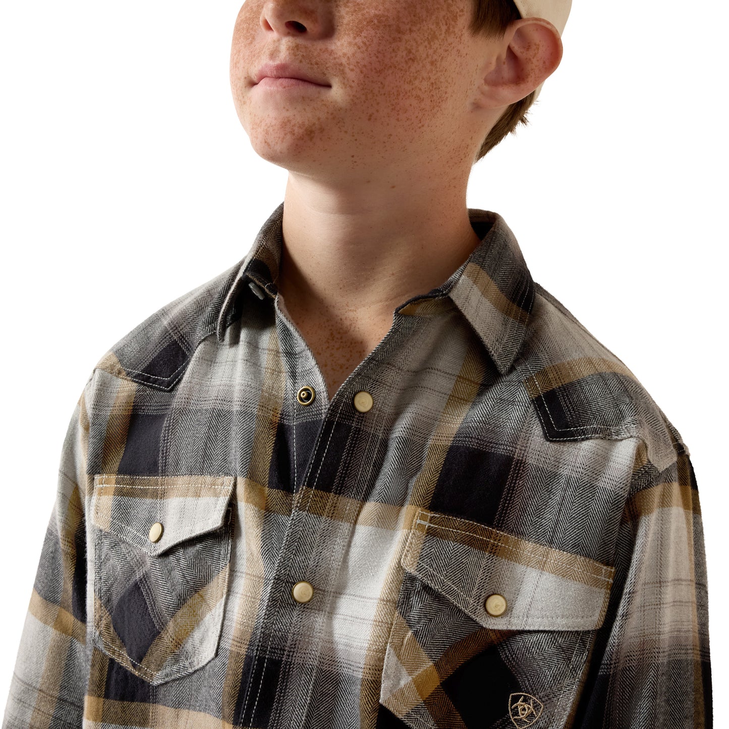 Ariat Youth Boy's Retro Heinz Classic Fit Grey Heather Snap Shirt 10080612
