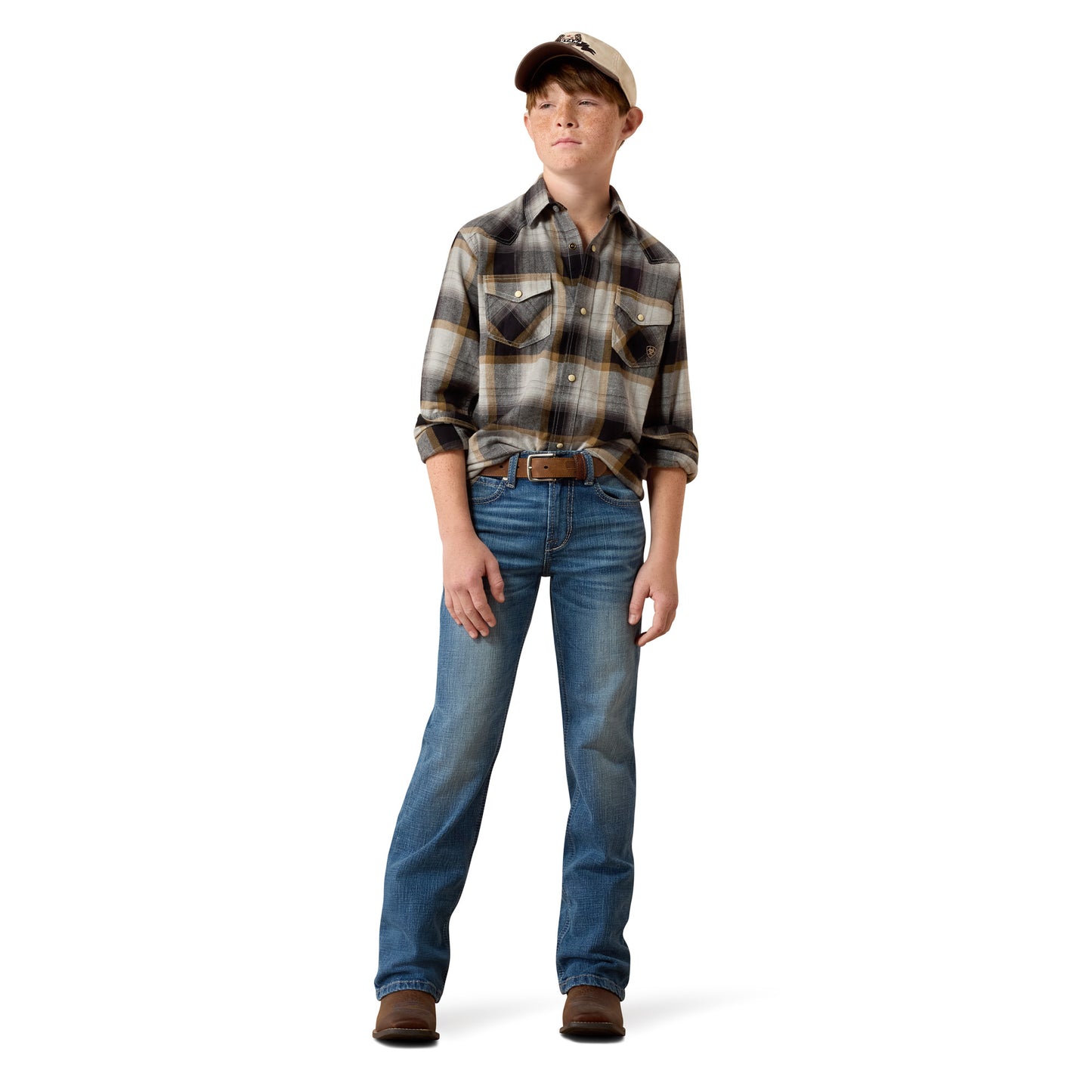 Ariat Youth Boy's Retro Heinz Classic Fit Grey Heather Snap Shirt 10080612