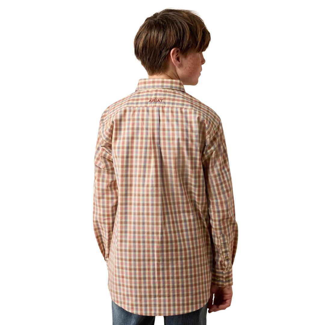 Ariat Youth Boy's Pro Series Dave Classic Fit Vanilla Custard Multi Small Plaid Shirt 10080628 back