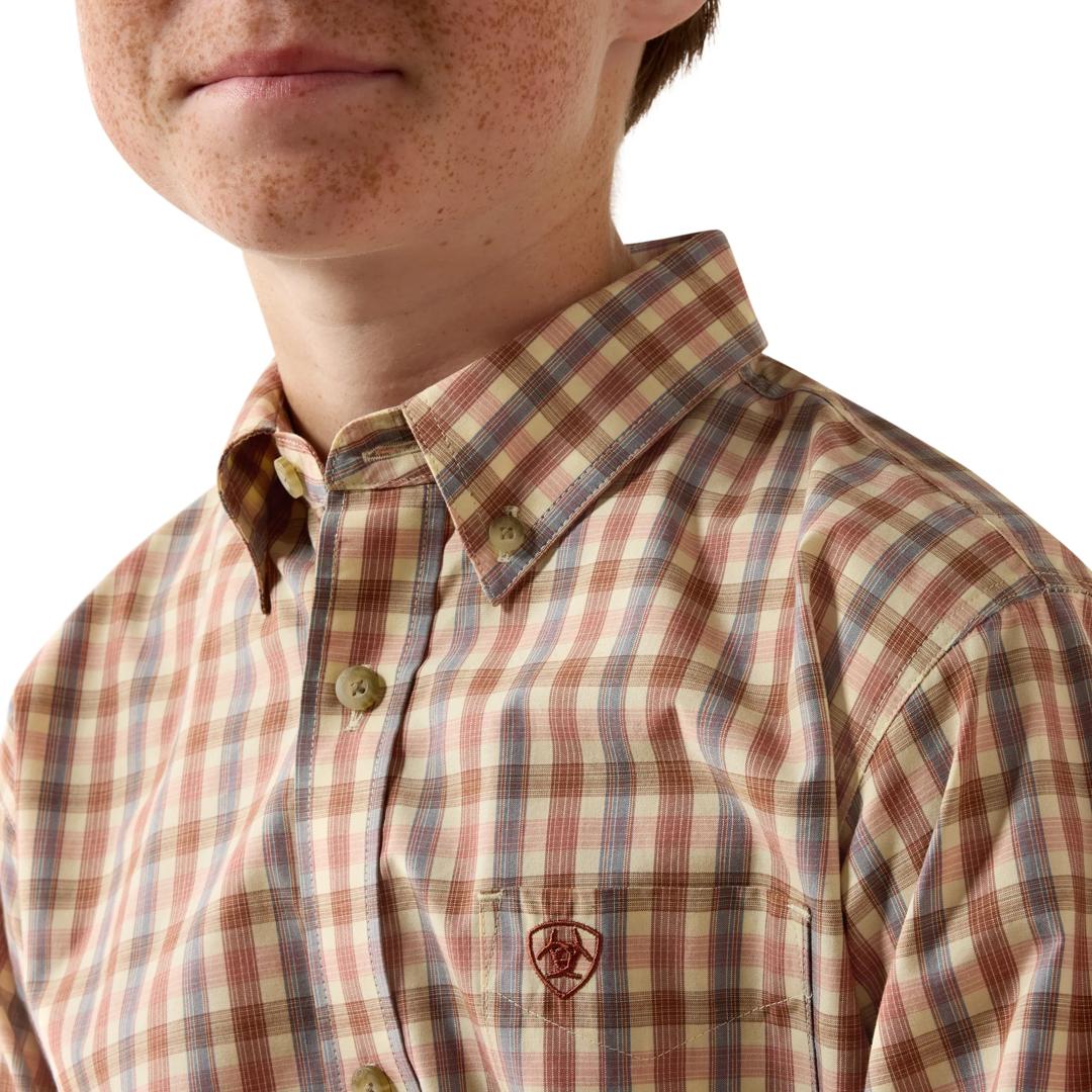 Ariat Youth Boy's Pro Series Dave Classic Fit Vanilla Custard Multi Small Plaid Shirt 10080628 detail01