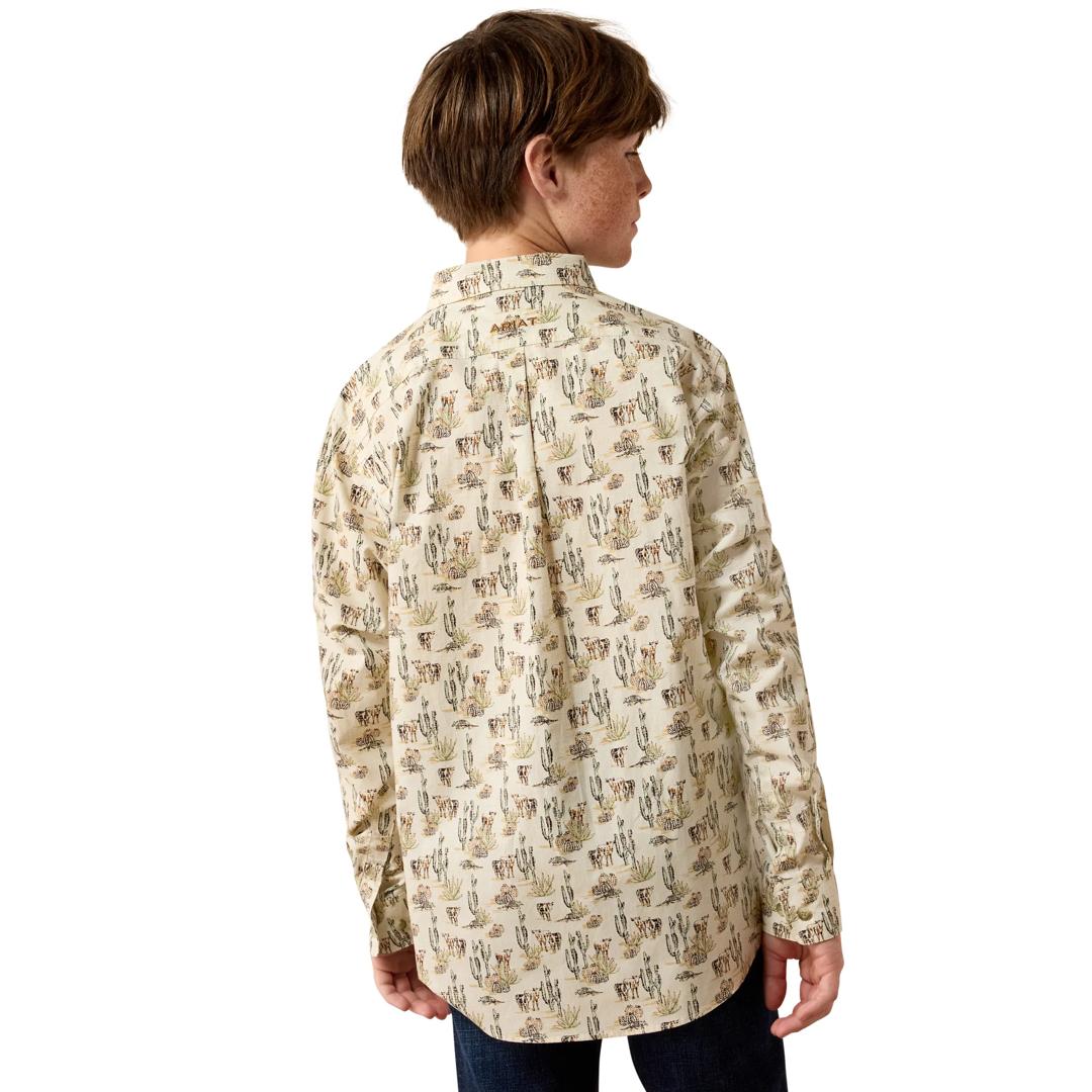 Ariat Youth Boy's Luthor Classic Fit Cream Multi Scenic Print Shirt 10080718 back