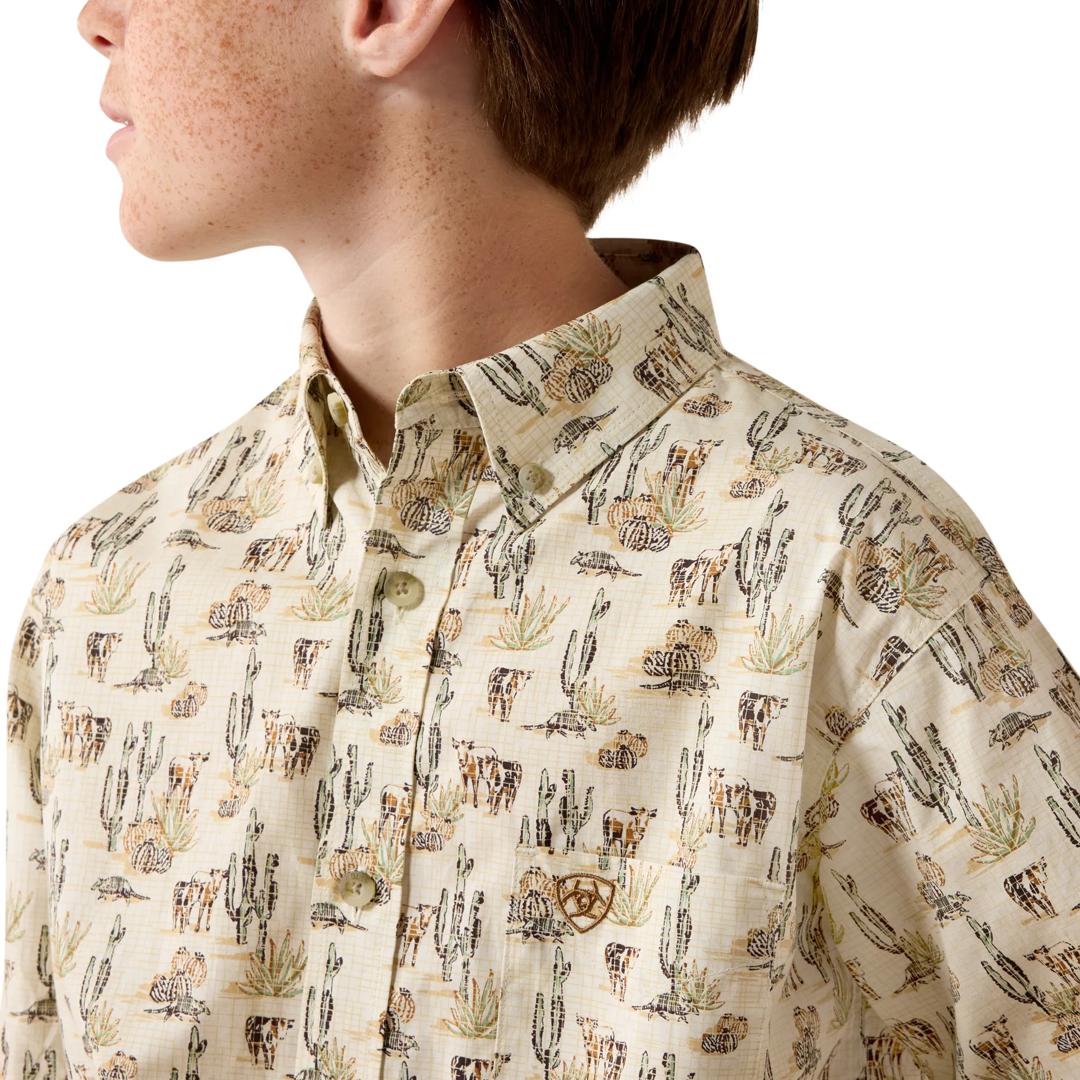 Ariat Youth Boy's Luthor Classic Fit Cream Multi Scenic Print Shirt 10080718 detail01