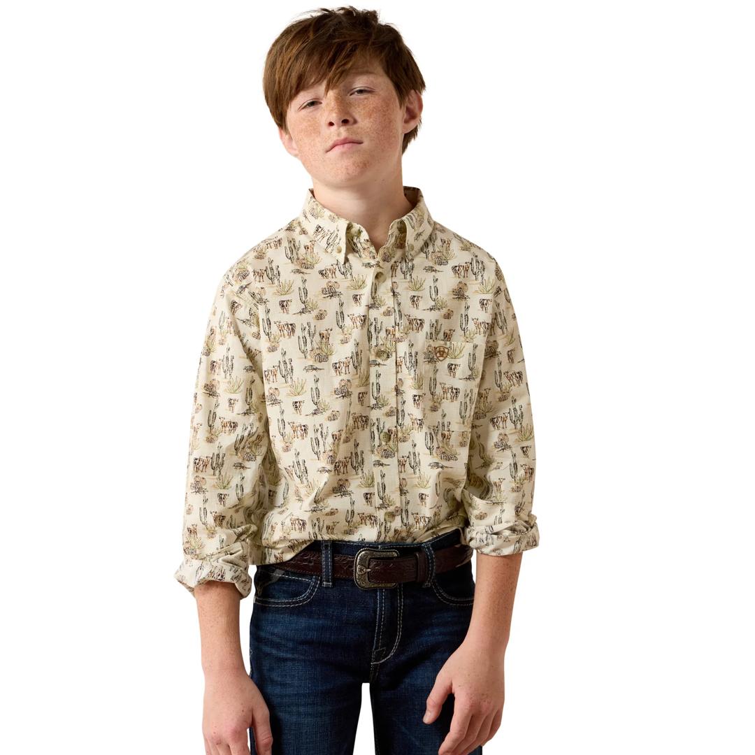 Ariat Youth Boy's Luthor Classic Fit Cream Multi Scenic Print Shirt 10080718 front