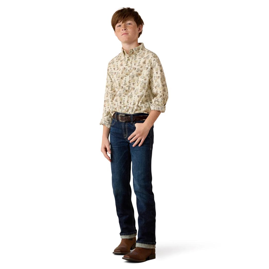 Ariat Youth Boy's Luthor Classic Fit Cream Multi Scenic Print Shirt 10080718 full