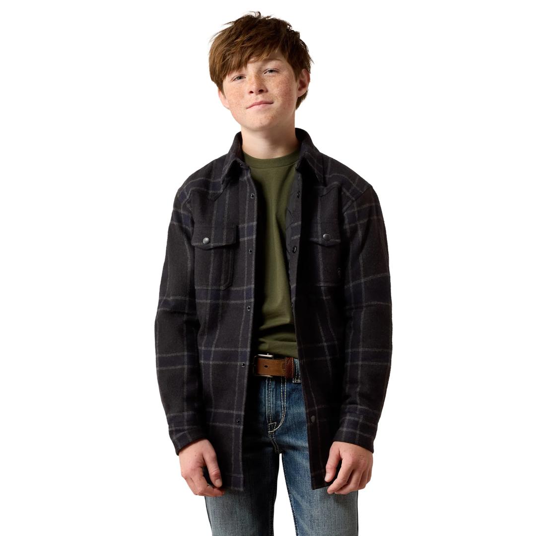 Ariat Youth Boy's Retro Charcoal Plaid Shirt Jacket 10080730 front