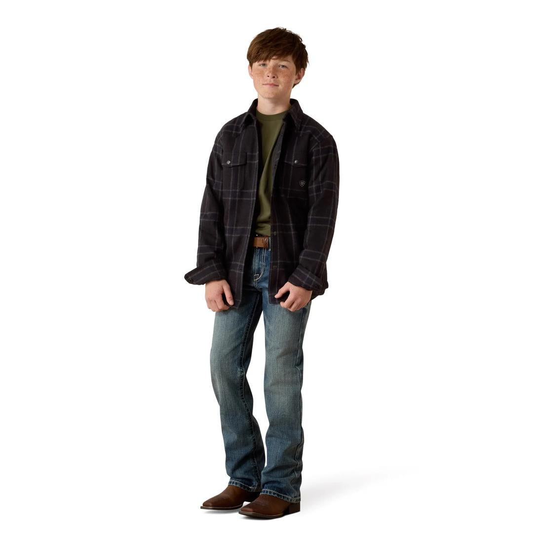 Ariat Youth Boy's Retro Charcoal Plaid Shirt Jacket 10080730 full