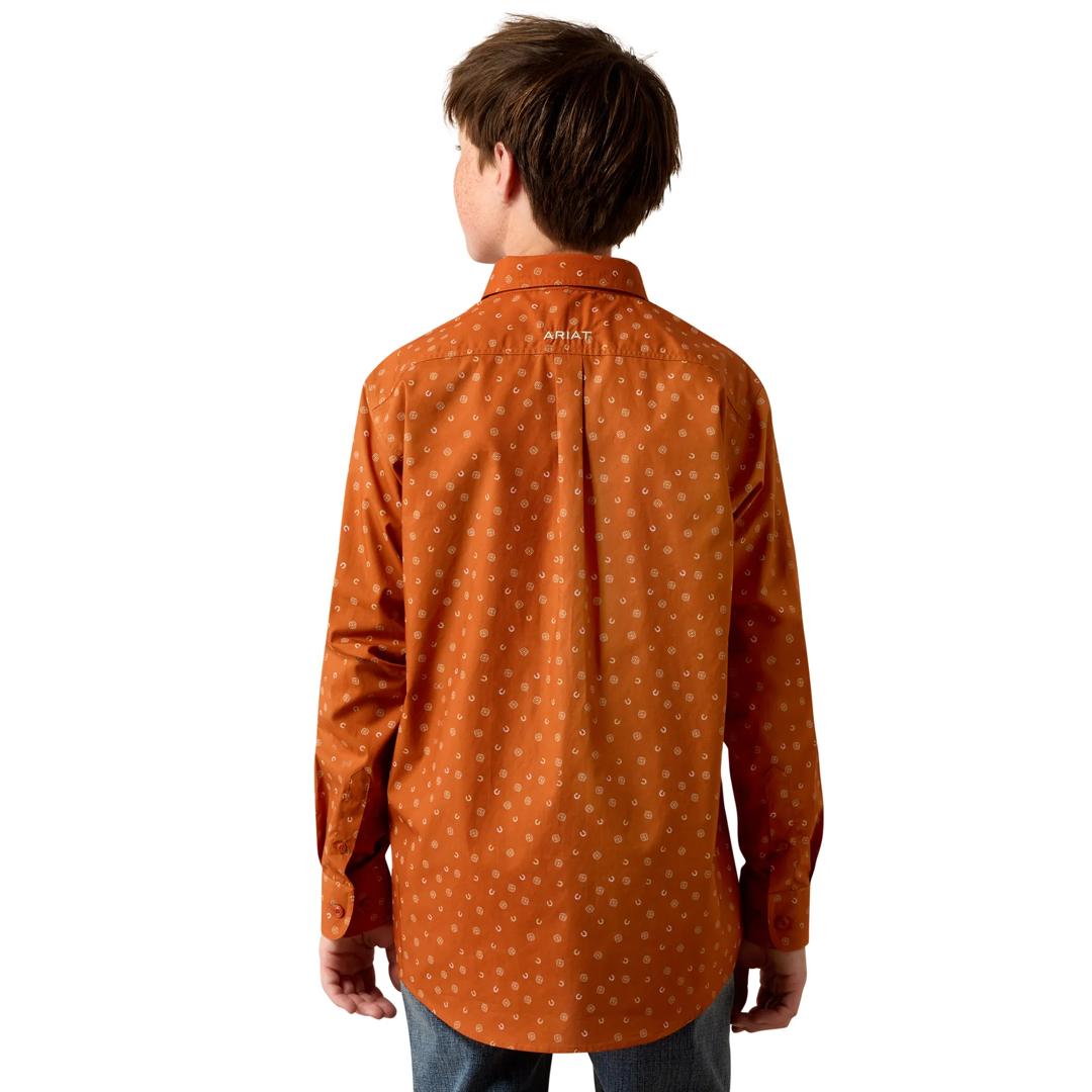 Ariat Youth Boy's Ludwig Classic Fit Bombay Brown Tossed Western Print Shirt 10080740 back
