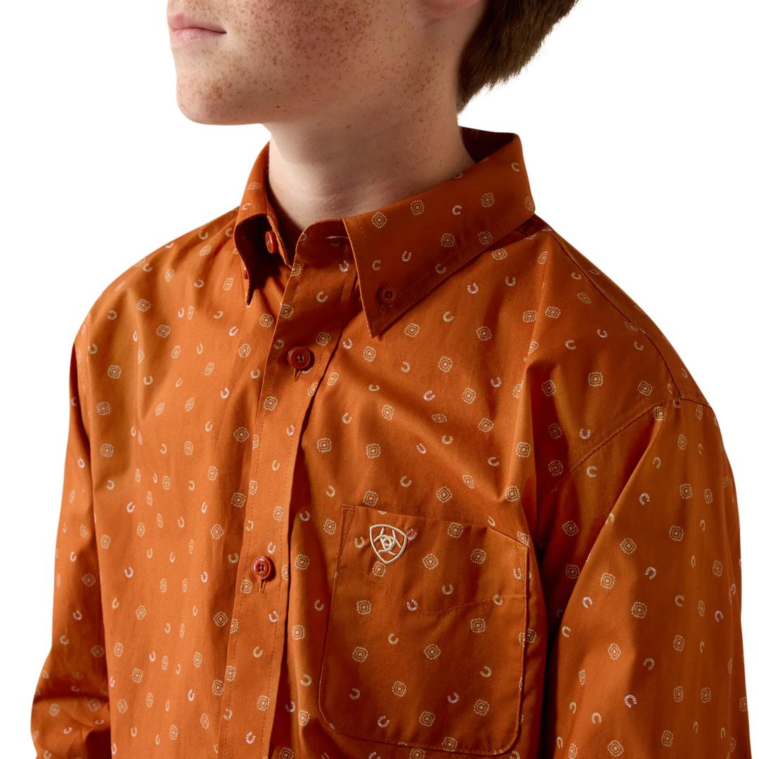 Ariat Youth Boy's Ludwig Classic Fit Bombay Brown Tossed Western Print Shirt 10080740 detail01