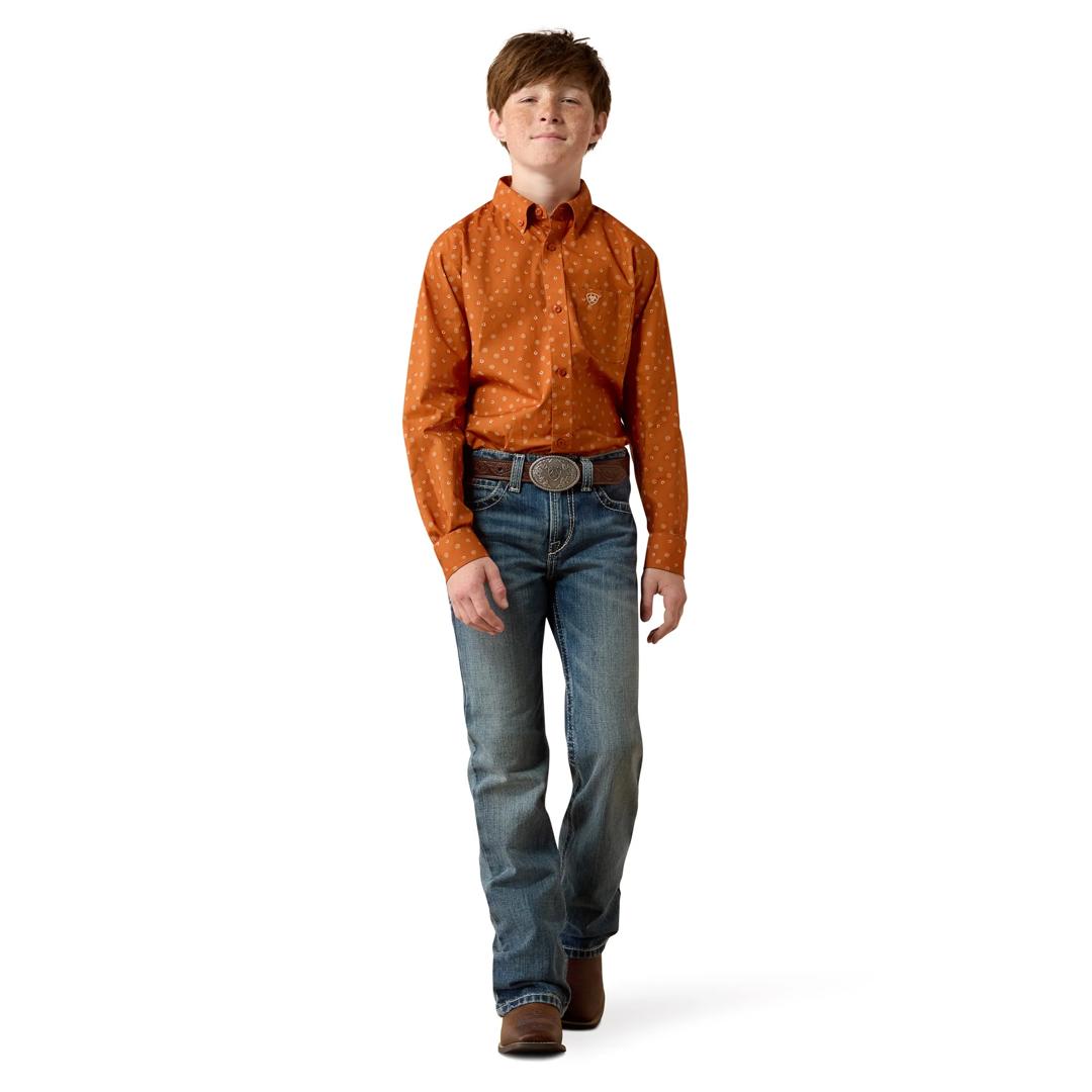 Ariat Youth Boy's Ludwig Classic Fit Bombay Brown Tossed Western Print Shirt 10080740 full