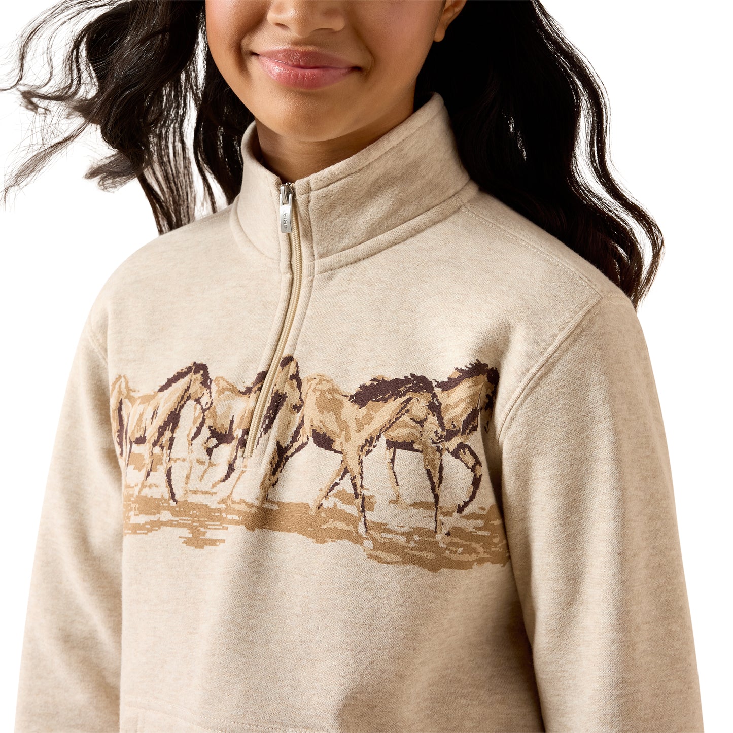 Ariat Youth Girl's Running Wild Oatmeal Heather 1/4 Zip Sweatshirt 10079247