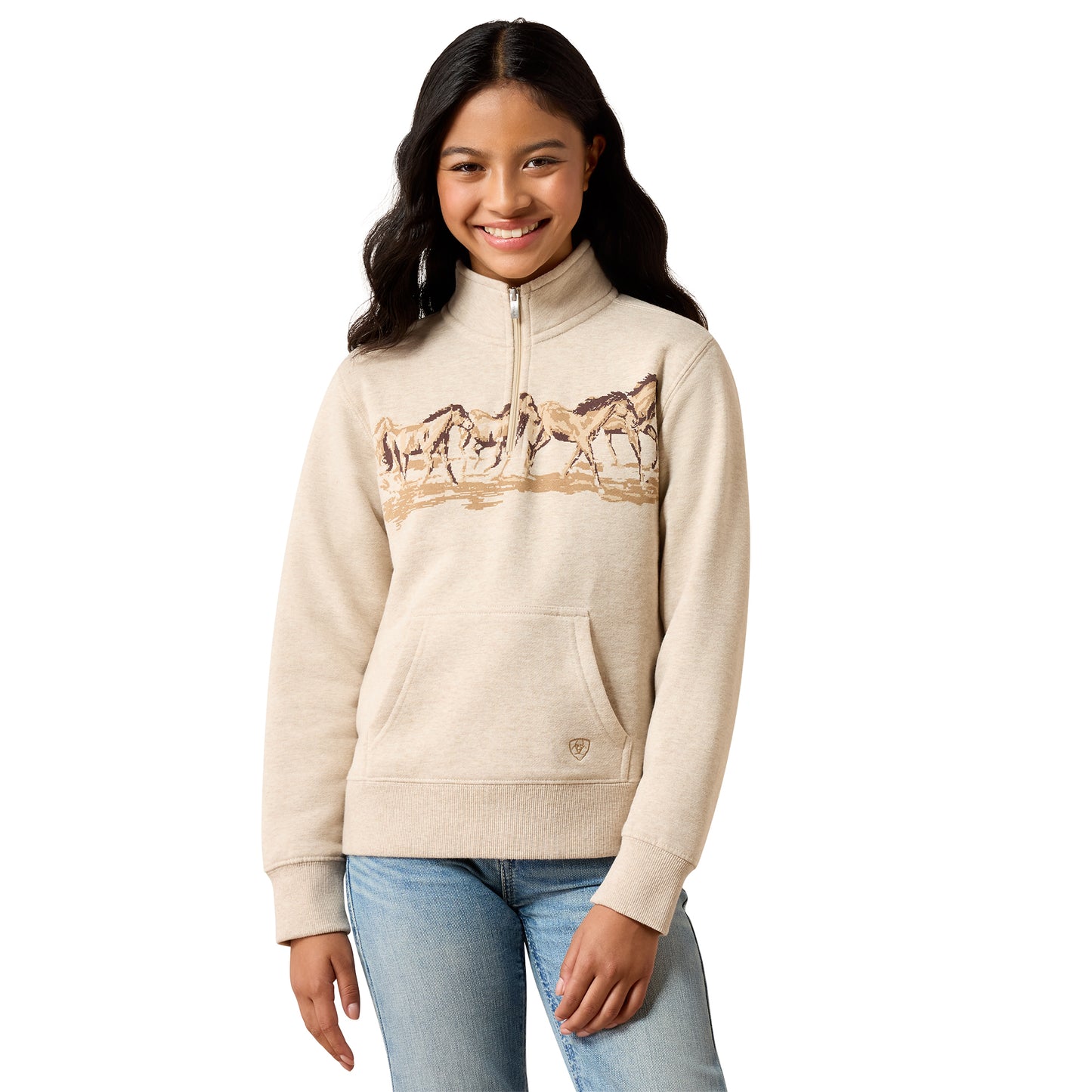 Ariat Youth Girl's Running Wild Oatmeal Heather 1/4 Zip Sweatshirt 10079247