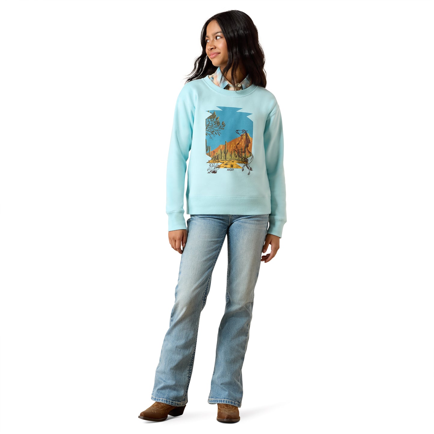 Ariat Youth Girl's Stallion Aquaesque Crew Sweatshirt 10079545