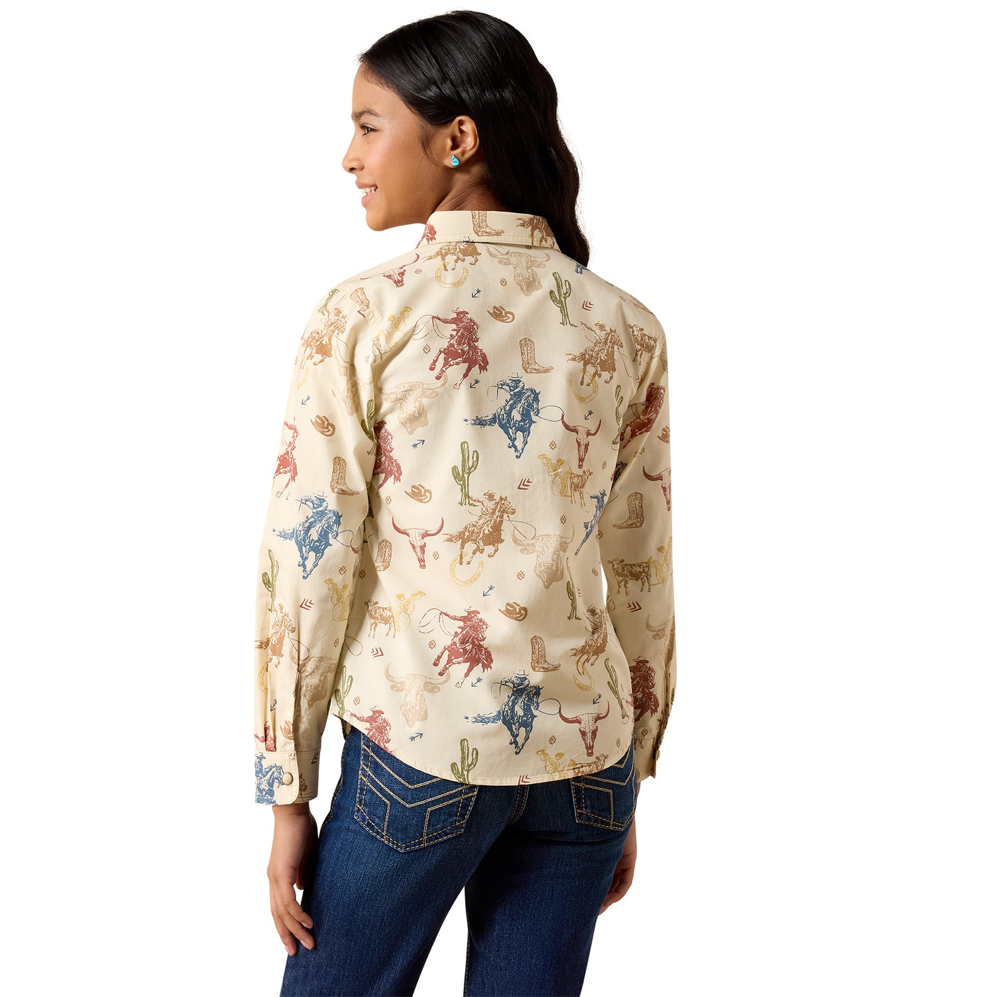 Ariat Youth Girl's Ranch Tale Desert Run Toile Western Snap Shirt 10079597