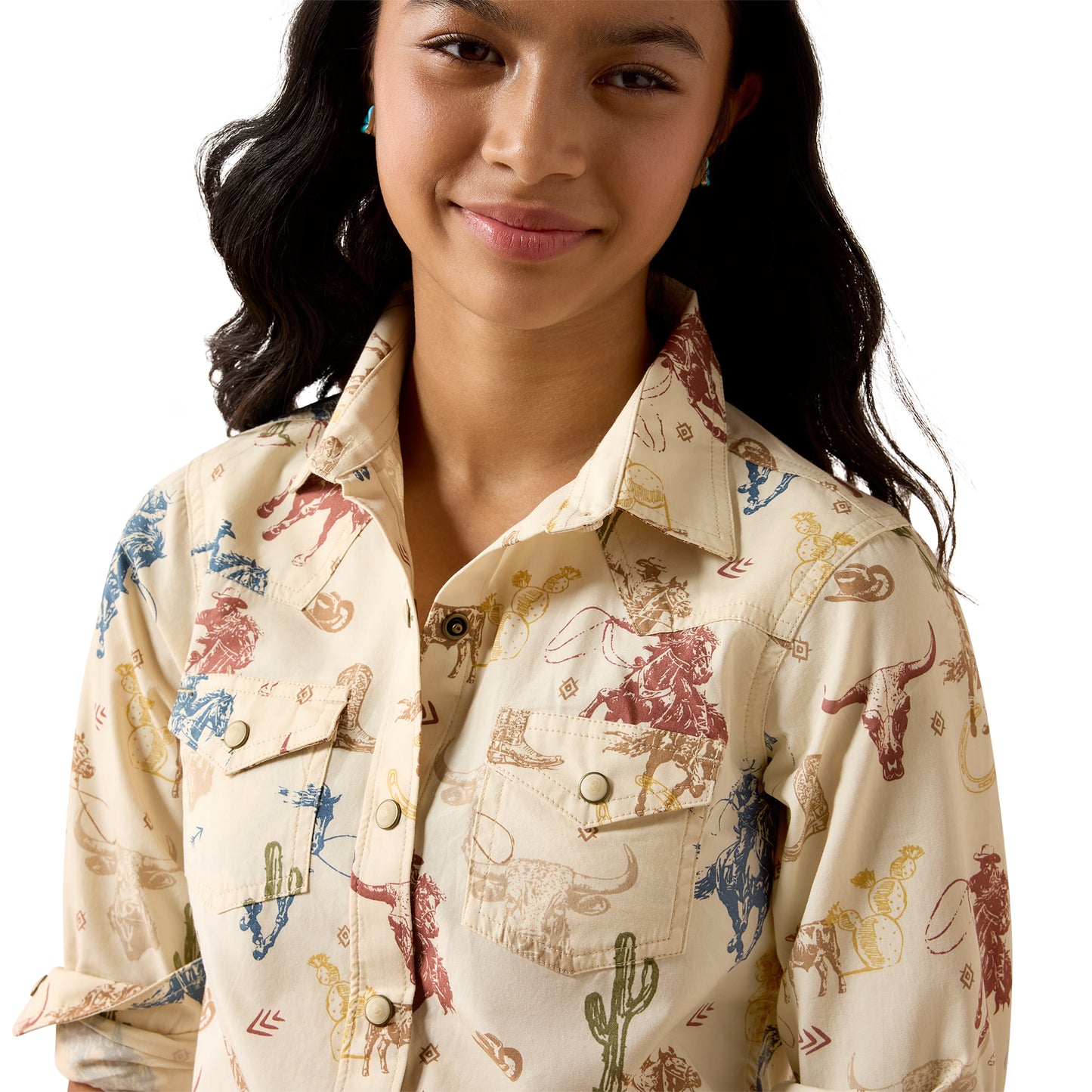 Ariat Youth Girl's Ranch Tale Desert Run Toile Western Snap Shirt 10079597