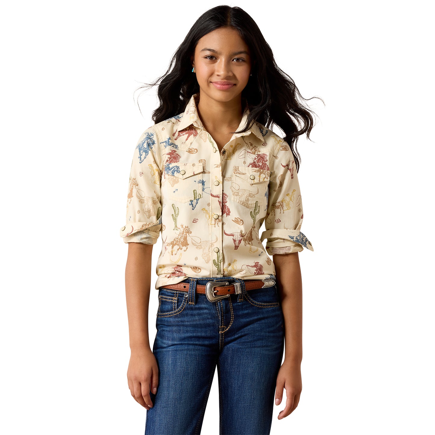 Ariat Youth Girl's Ranch Tale Desert Run Toile Western Snap Shirt 10079597