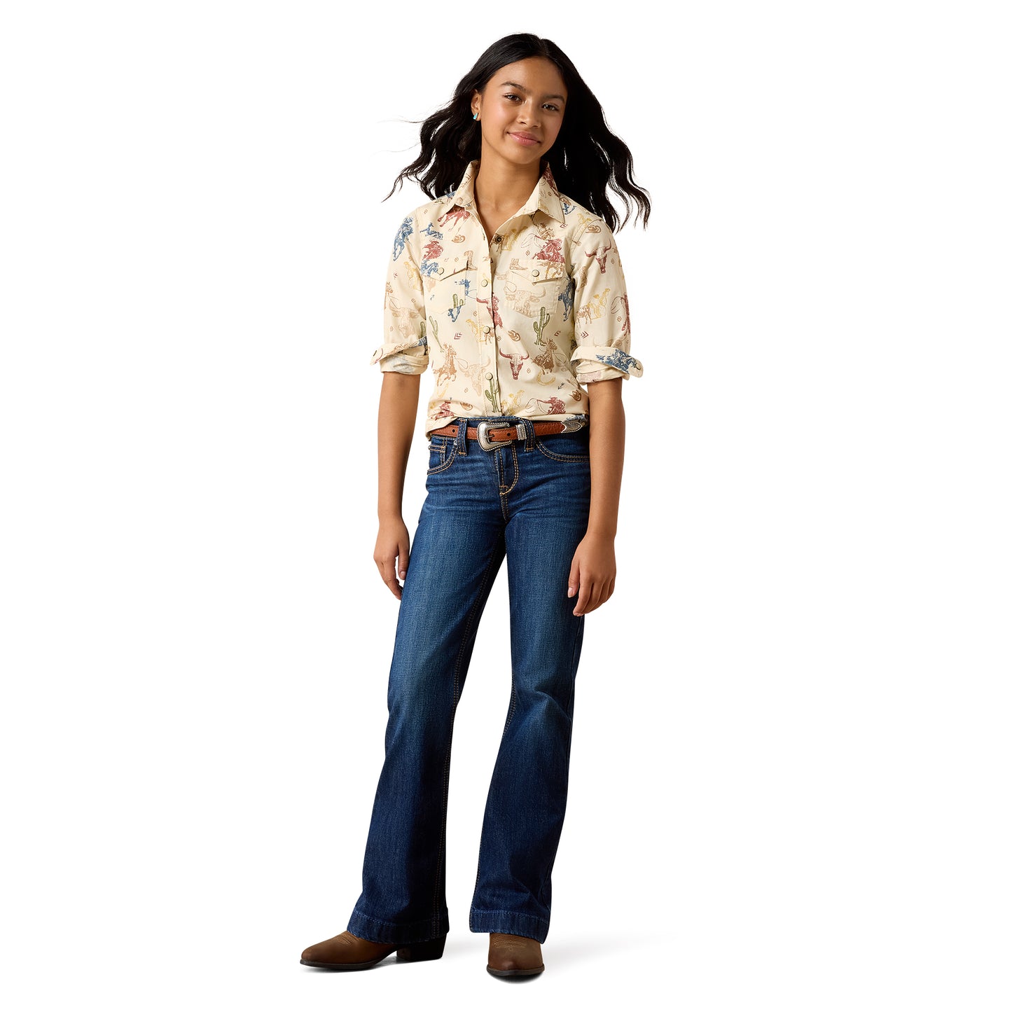 Ariat Youth Girl's Ranch Tale Desert Run Toile Western Snap Shirt 10079597