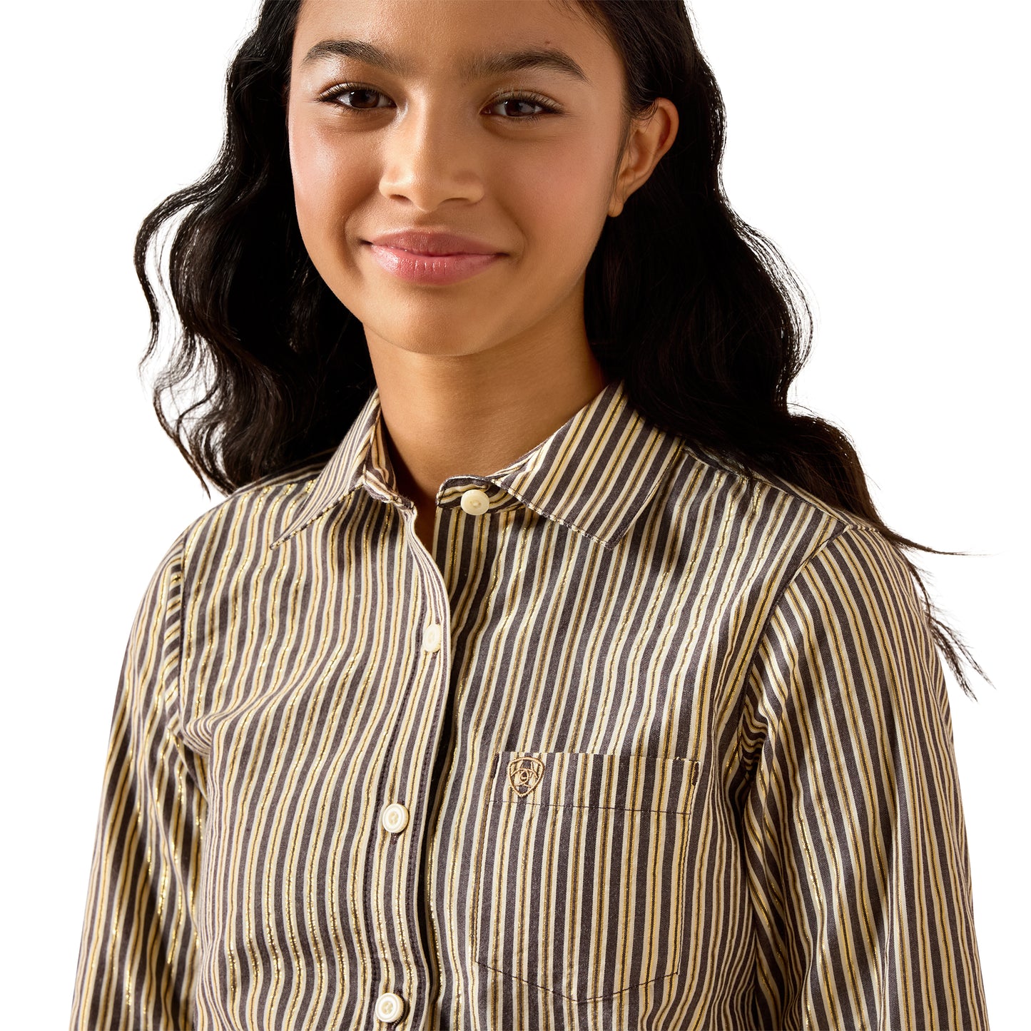 Ariat Youth Girl's Kirby Chocolate Plum Striped Button Down Shirt 10079666