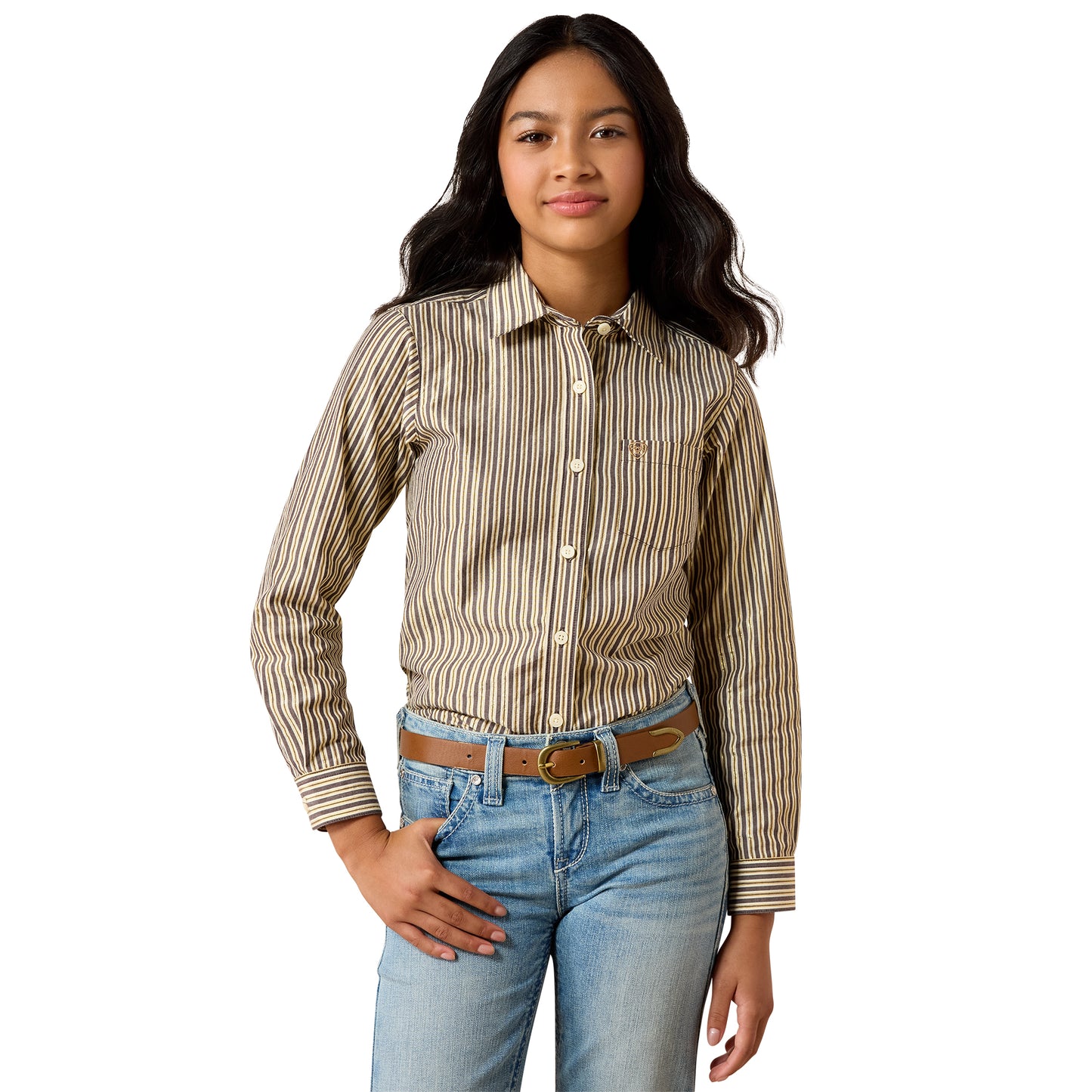 Ariat Youth Girl's Kirby Chocolate Plum Striped Button Down Shirt 10079666