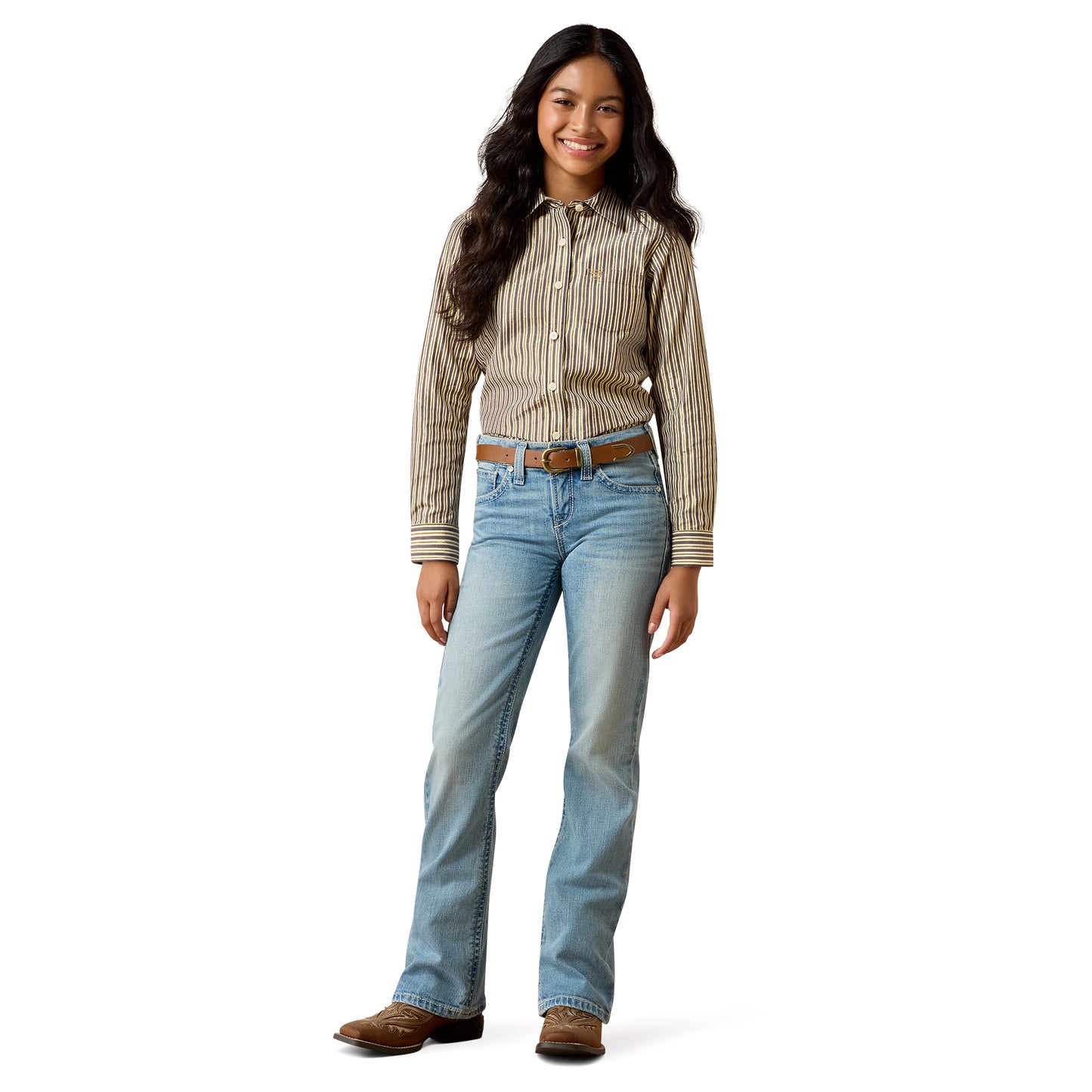 Ariat Youth Girl's Kirby Chocolate Plum Striped Button Down Shirt 10079666