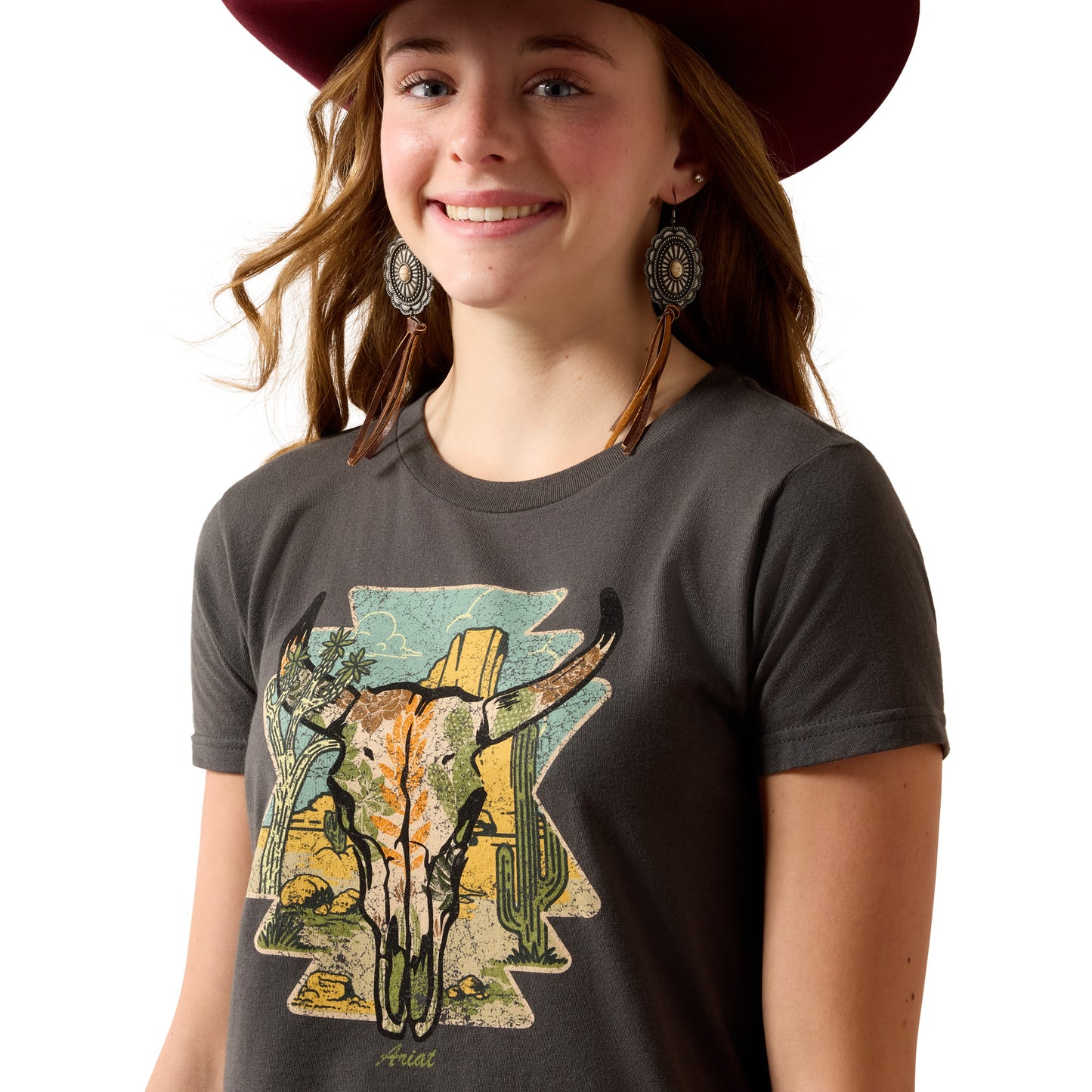 Ariat Youth Girl's Desert Steer Charcoal T-Shirt 10083097