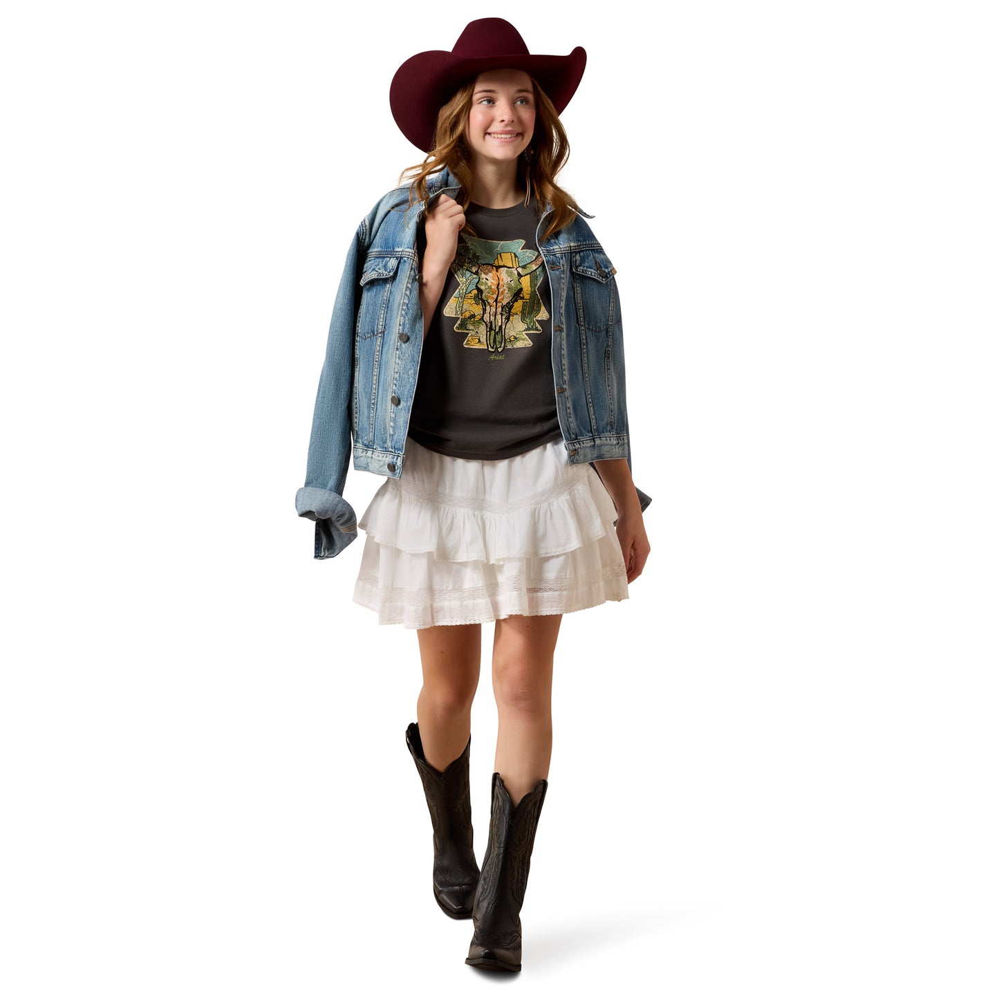 Ariat Youth Girl's Desert Steer Charcoal T-Shirt 10083097