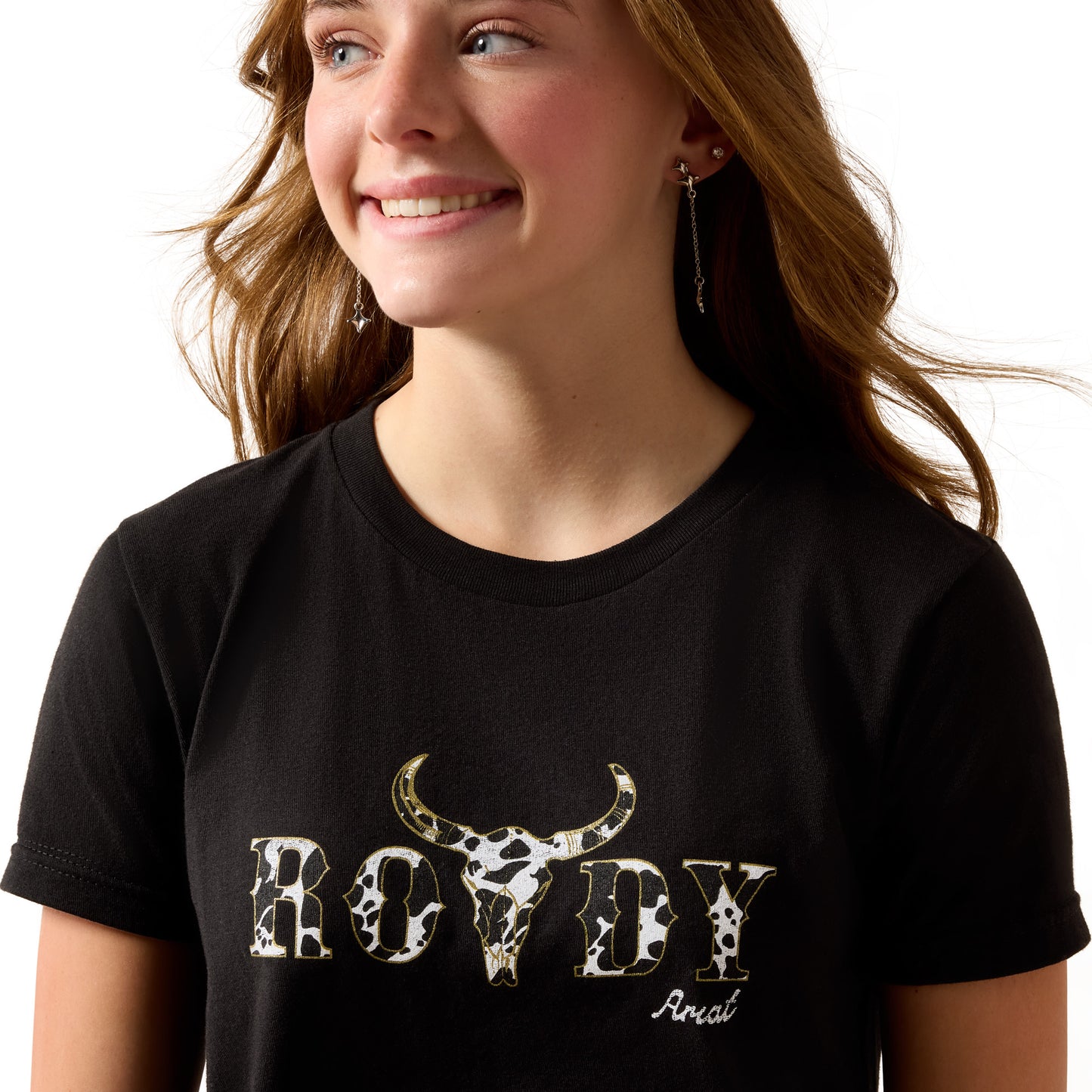 Ariat Youth Girl's Rowdy Cow Skull Black T-Shirt 10083099