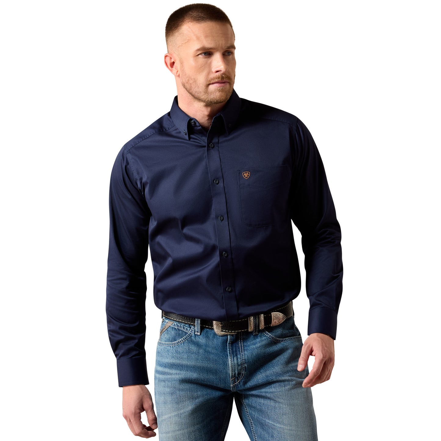 Ariat Men's Solid Twill Navy Classic Fit Button Down Shirt 10079252