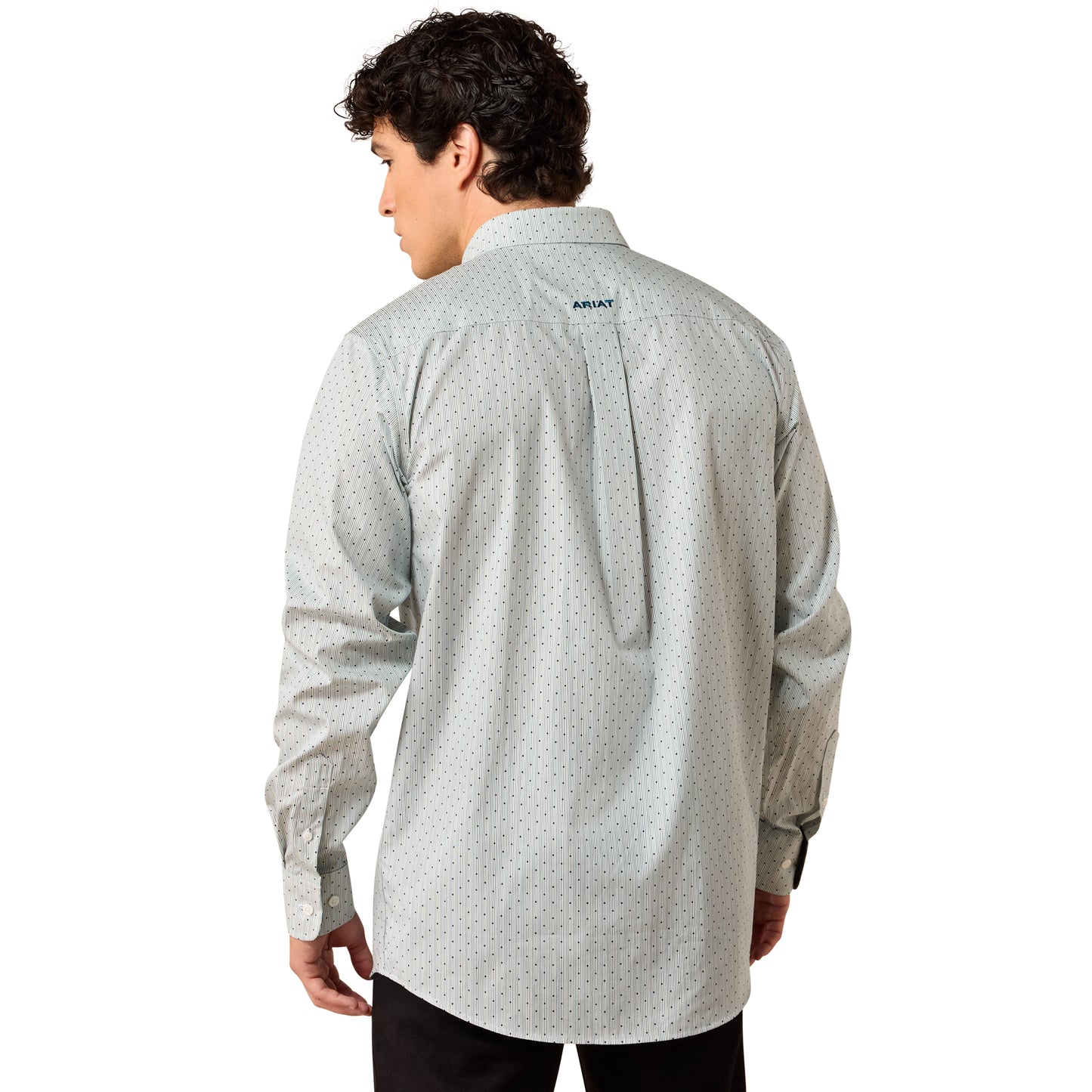 Ariat Men's Wrinkle Free Bryton Off White Dot Print Fitted Shirt 10079263