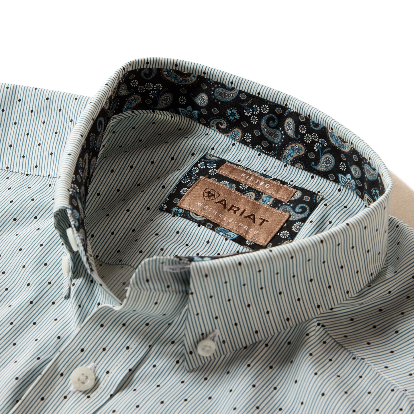 Ariat Men's Wrinkle Free Bryton Off White Dot Print Fitted Shirt 10079263