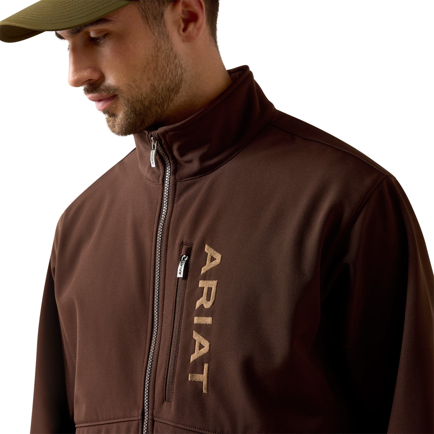 Ariat Men's Chest Logo Softshell Mole Brown Jacket 10079279