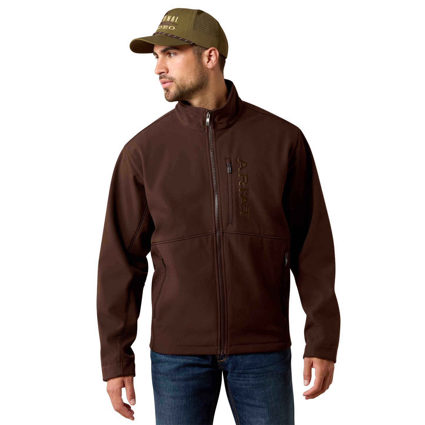 Ariat Men's Chest Logo Softshell Mole Brown Jacket 10079279