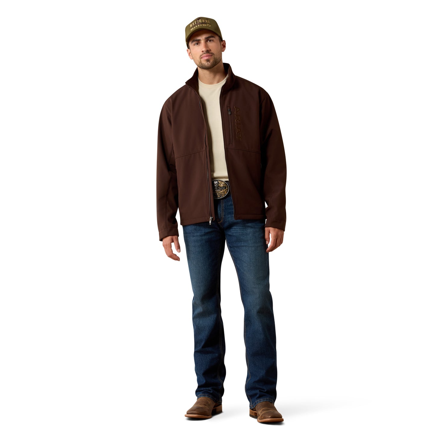 Ariat Men's Chest Logo Softshell Mole Brown Jacket 10079279