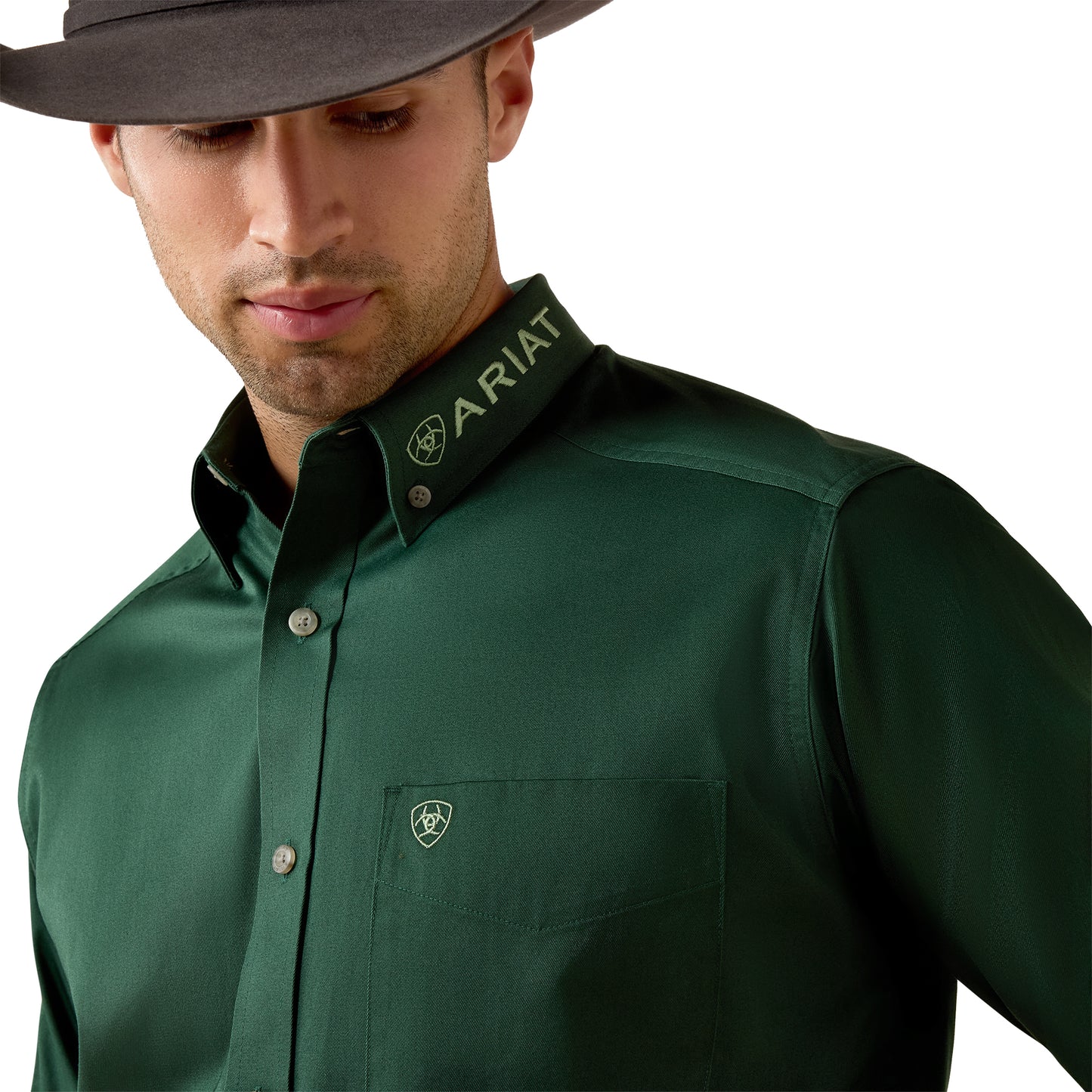 Ariat Men's  Logo Twill Pine Needle Green/Aspen Green Classic Fit Shirt 10079291