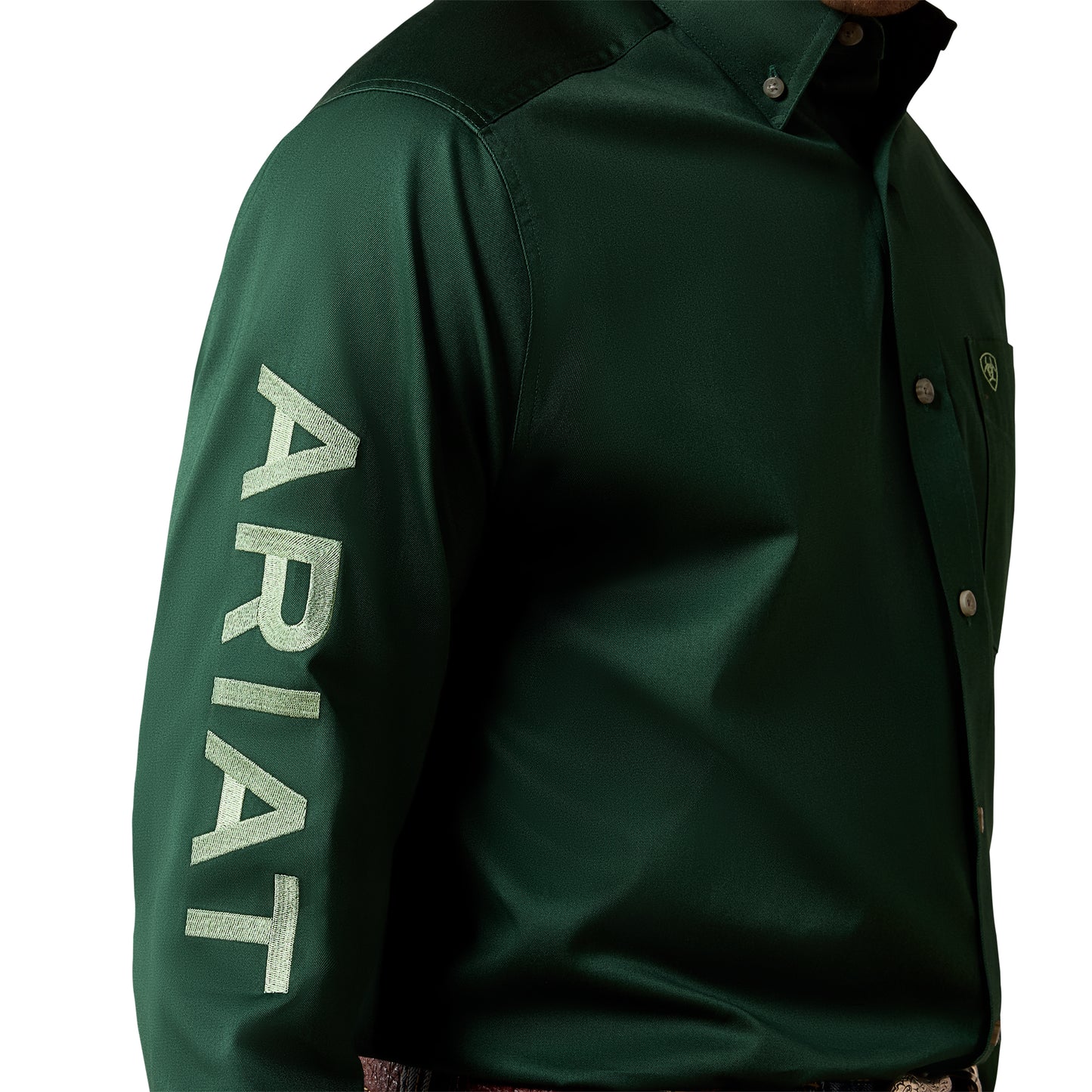 Ariat Men's  Logo Twill Pine Needle Green/Aspen Green Classic Fit Shirt 10079291