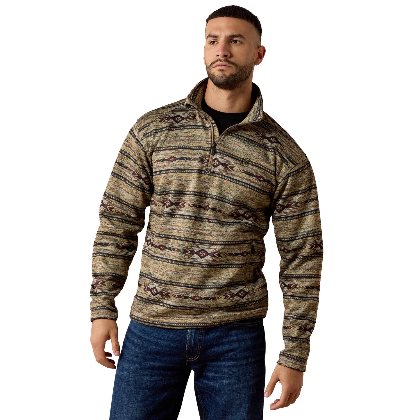 Ariat Men's Caldwell 1/4 Zip Oxford Tan Southwest Sweater 10079310