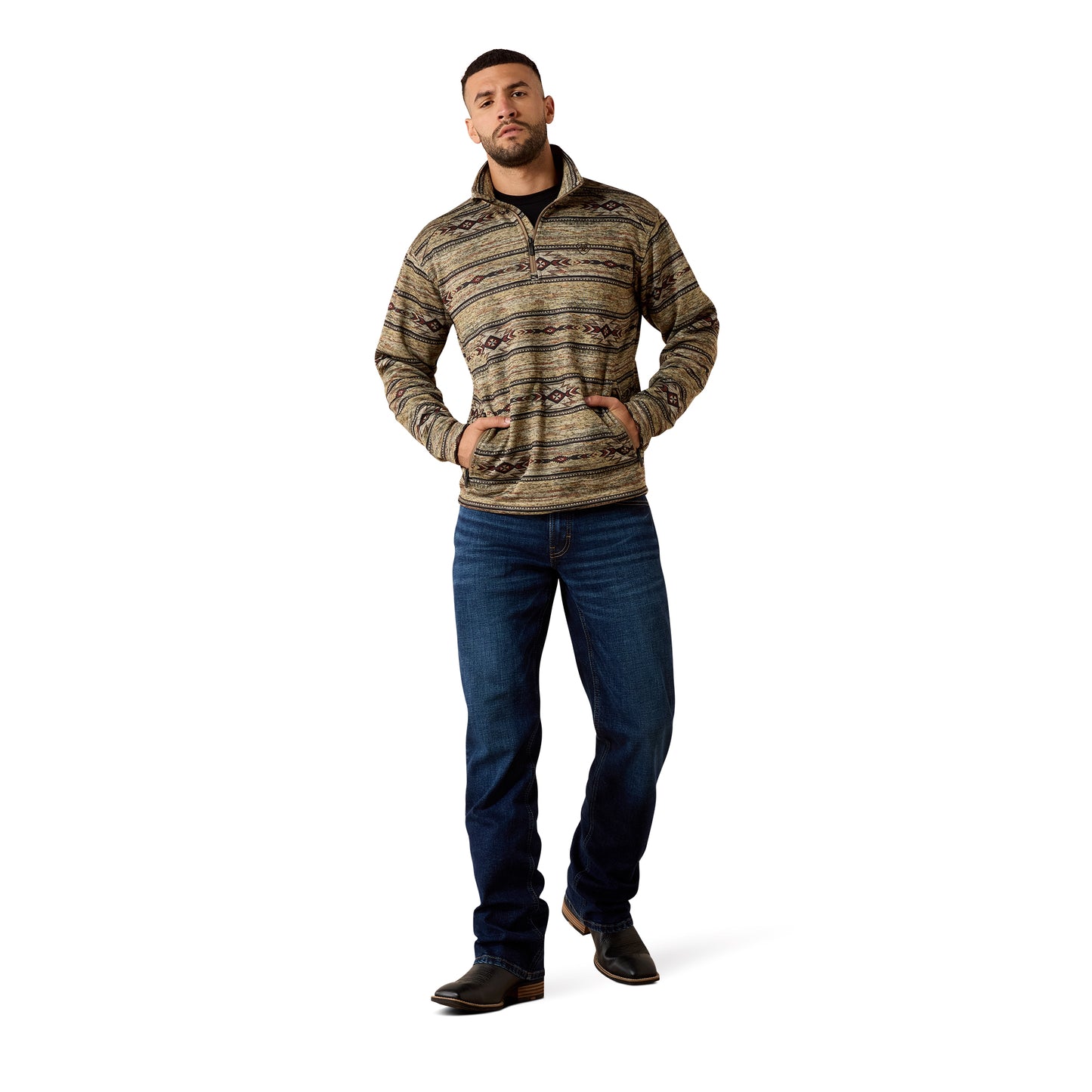 Ariat Men's Caldwell 1/4 Zip Oxford Tan Southwest Sweater 10079310