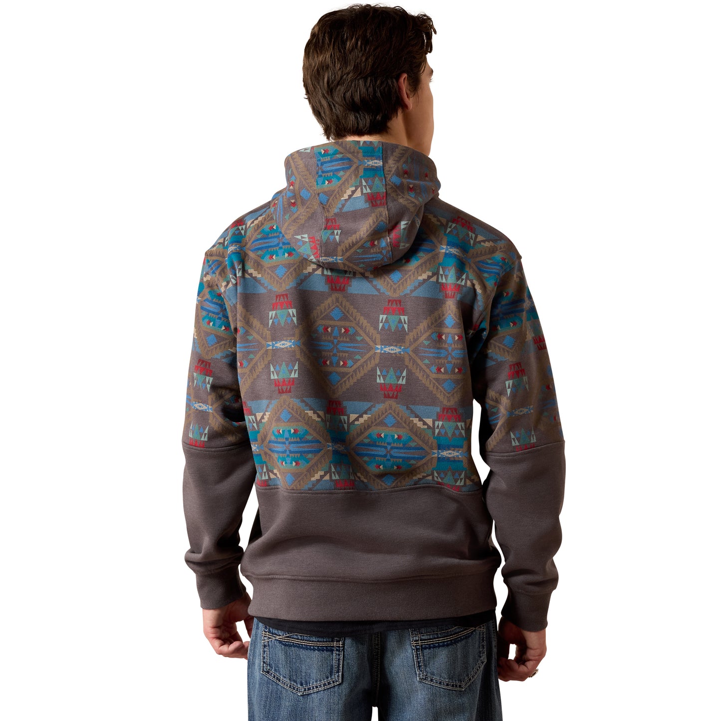 Ariat Men's Medium Grey Southwest Color Block Hoodie 10079353