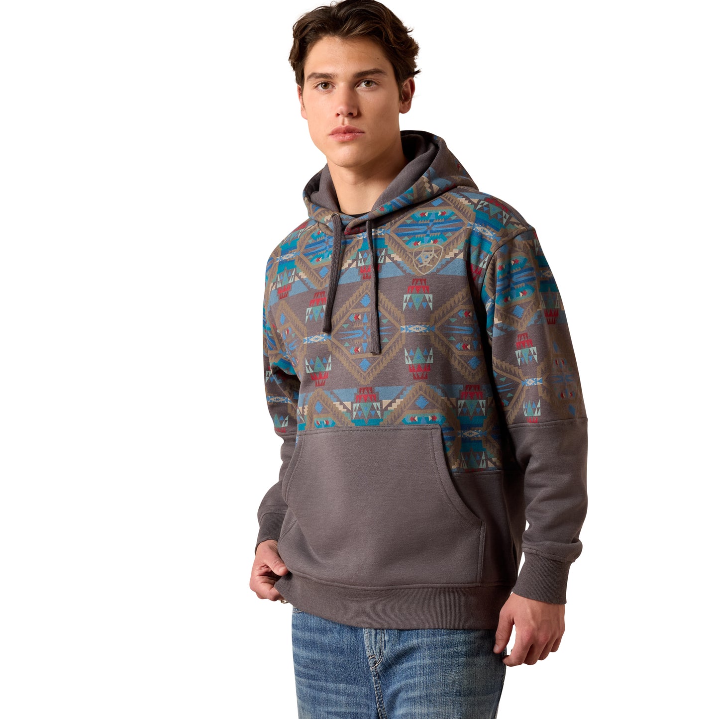 Ariat Men's Medium Grey Southwest Color Block Hoodie 10079353