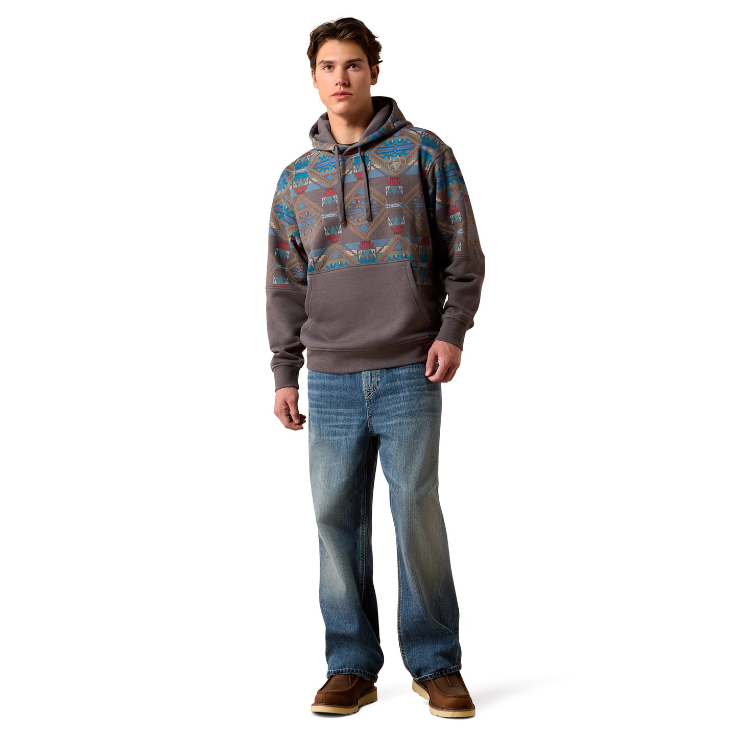 Ariat Men's Medium Grey Southwest Color Block Hoodie 10079353