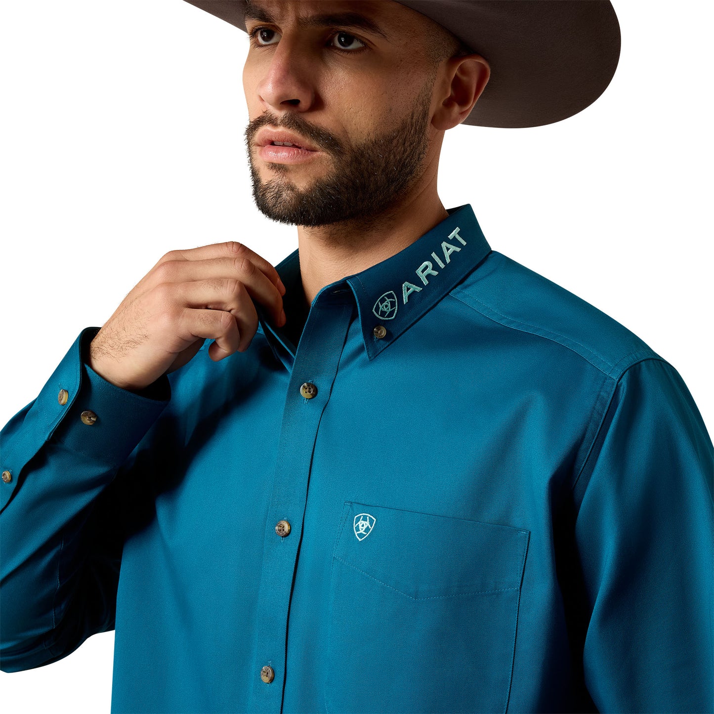 Ariat Men's Team Logo Twill Lyons Blue Classic Fit Shirt 10079357