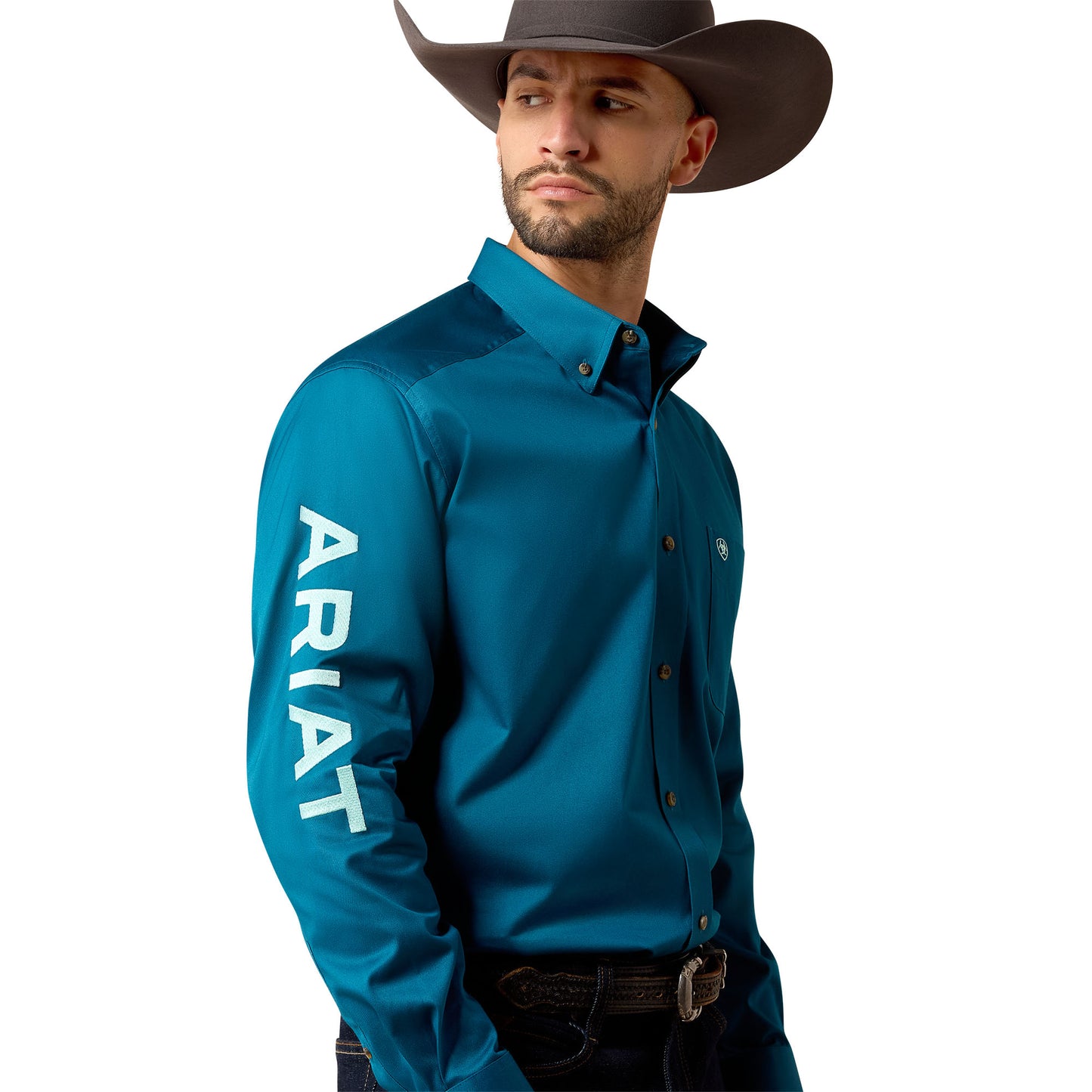 Ariat Men's Team Logo Twill Lyons Blue Classic Fit Shirt 10079357