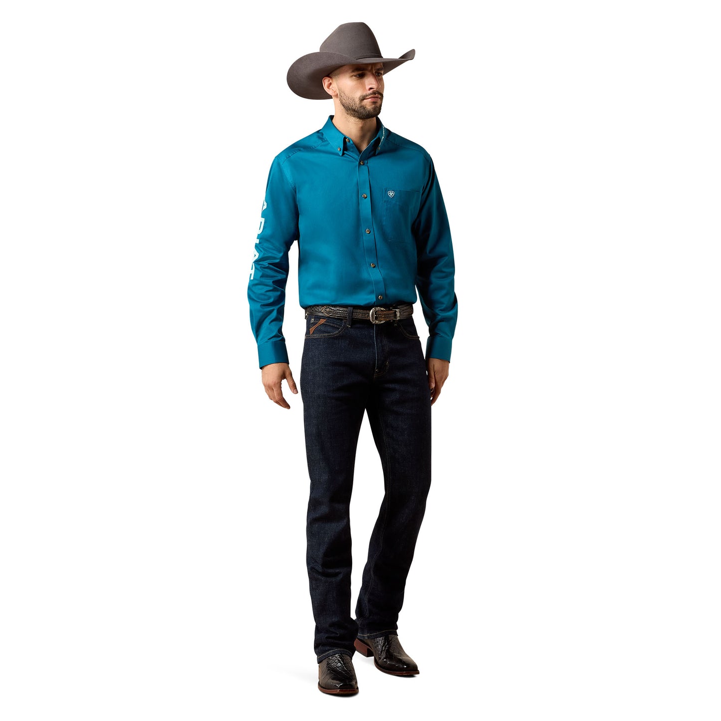 Ariat Men's Team Logo Twill Lyons Blue Classic Fit Shirt 10079357