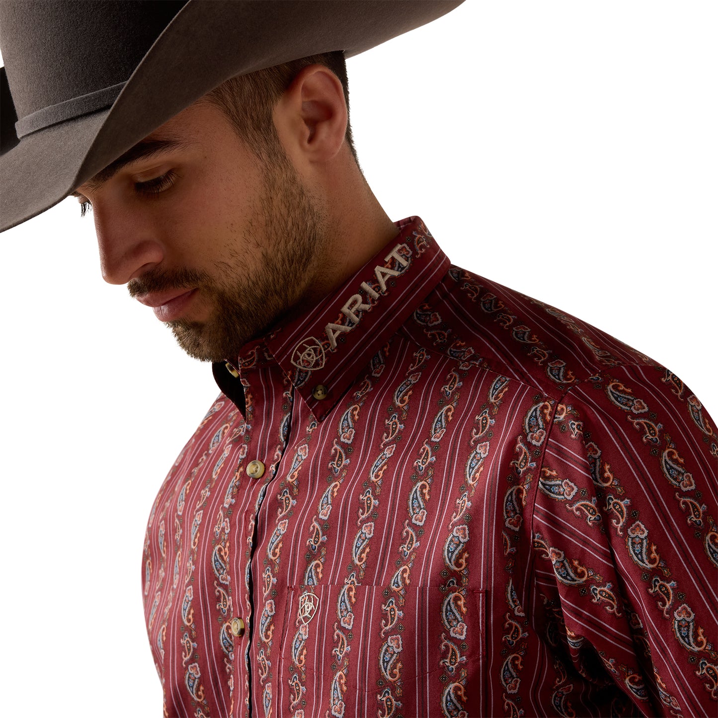 Ariat Men's Team Dutton Ketchup Paisley Striped Classic Fit Shirt 10079371